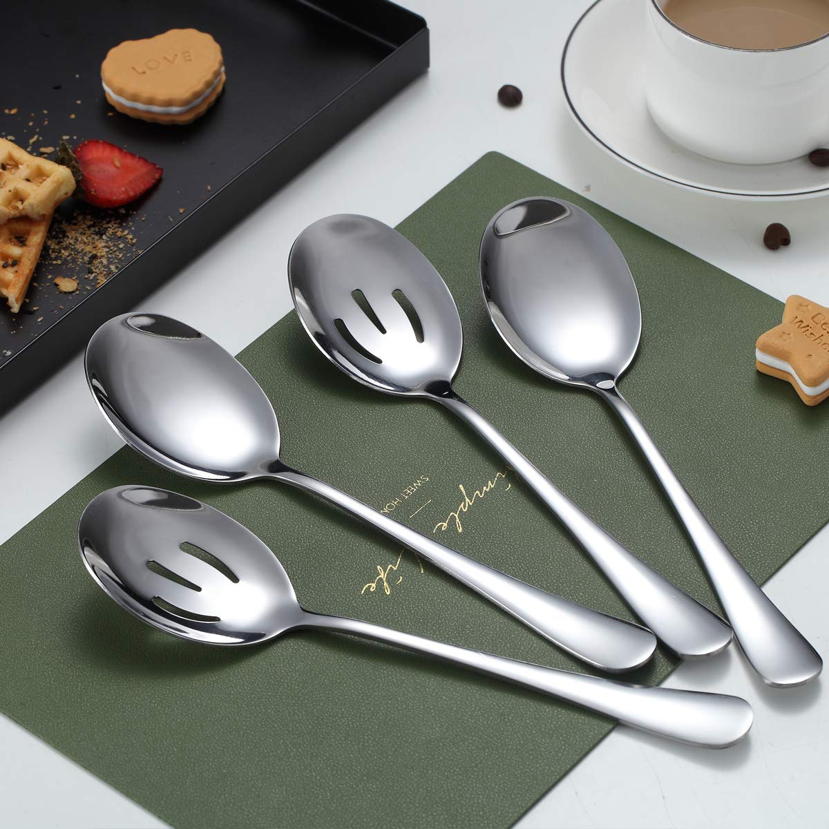 Kyraton 4-Piece Stainless Steel Serving Utensil Set - 2 Serving Spoons And 2 Slotted Spoons