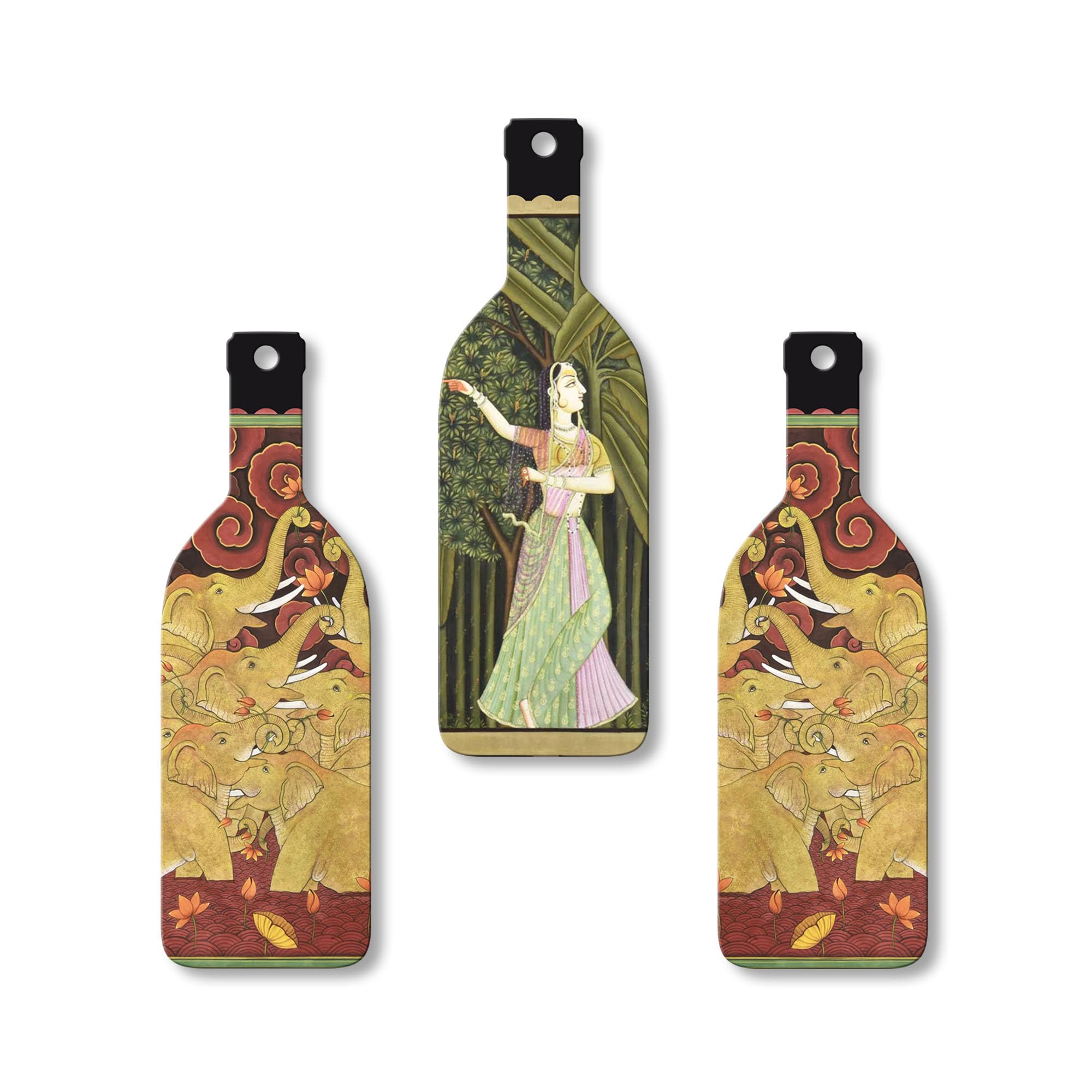 Artvibes Indian Folk Art Decor Bottle Shaped Wooden Wall Hanging | Printed Wall Decoration | Scenery For Drawing Room | Wall Ill