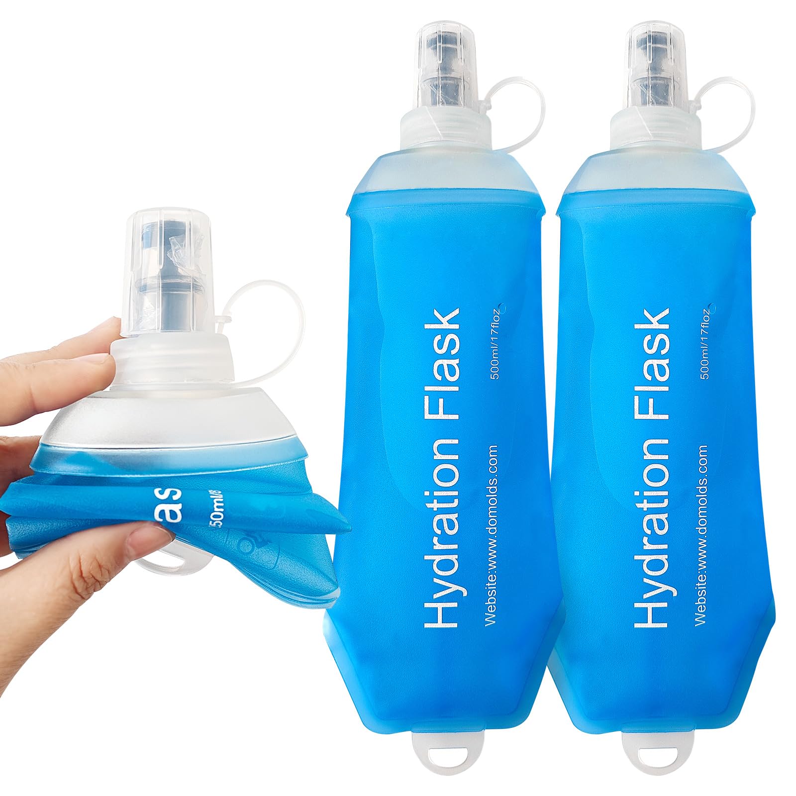 SHELEMB 500ml Soft Flask, Soft Water Bottle for Hydration Packs, Running, Hiking, Cycling and Climbing  2Pcs Blue