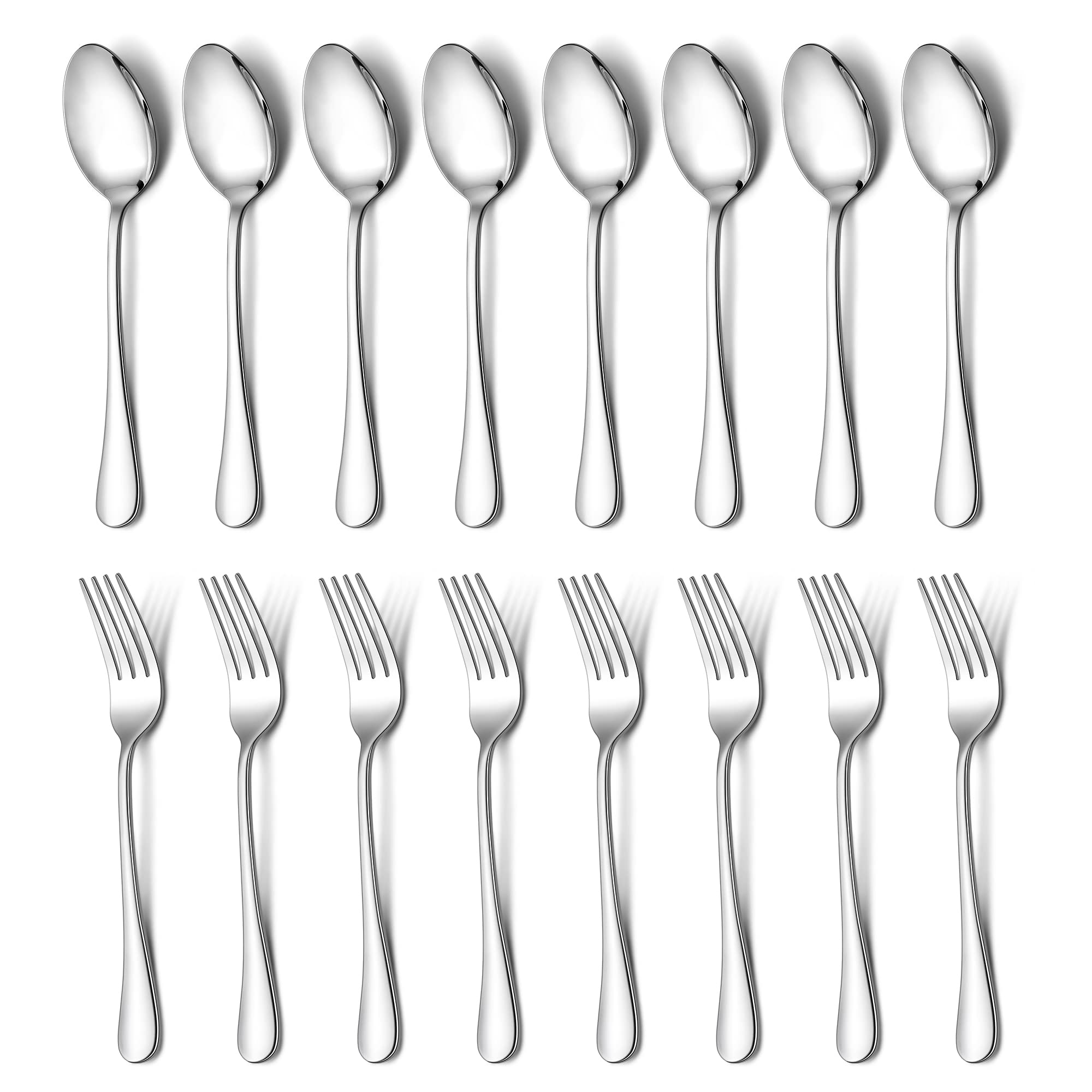 E-Far 16-Piece Dinner Forks And Spoons, Stainless Steel Silverware Flatware Eating Utensils Set For Home Kitchen Restaurant, Foo