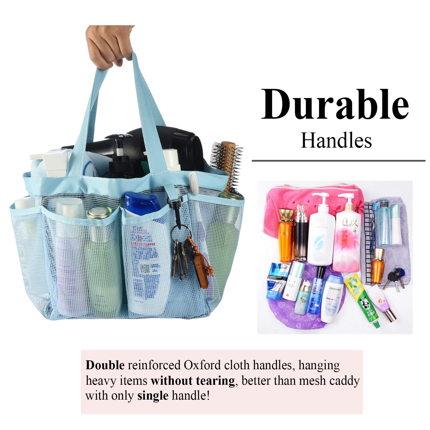 Haundry Mesh Shower Caddy Tote, Large Shower Caddy Bag For College Dorm Room Essentials, Bathroom Organizer With 8 Pockets For B