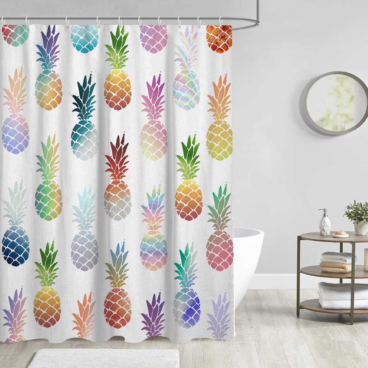 Aatter Colorful Pineapple Shower Curtain Kids Fun Cute Bright Tropical Summer Fruit Cool Unique Ombre Orange White Teen Boho Abs
