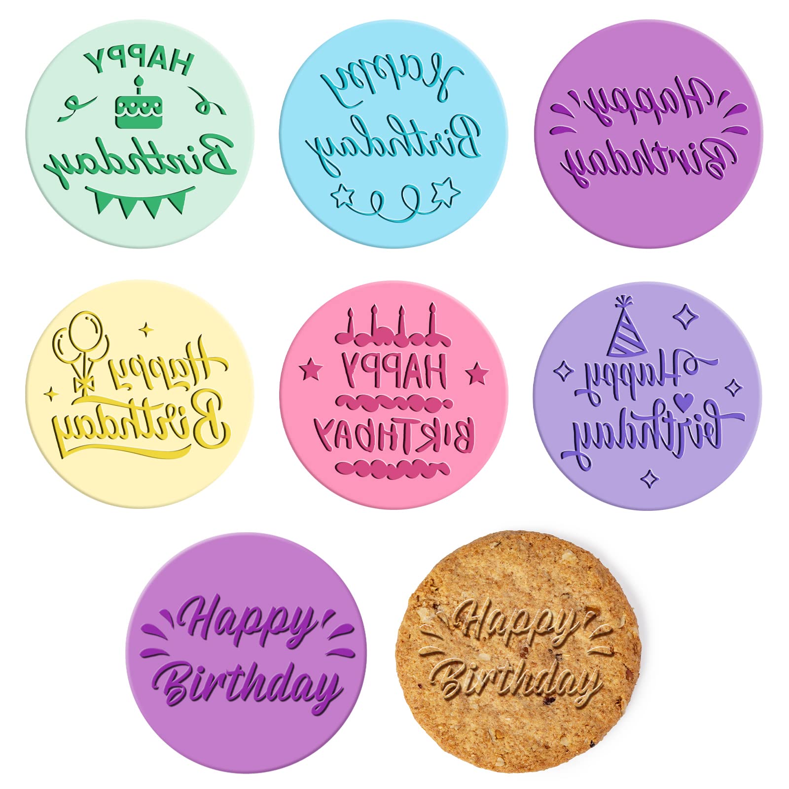 6 Pcs Happy Birthday Fondant Embosser Cookie Stamps 3D Design Cookie Cutters Happy Birthday Fondant Stamp For Party Decorating F