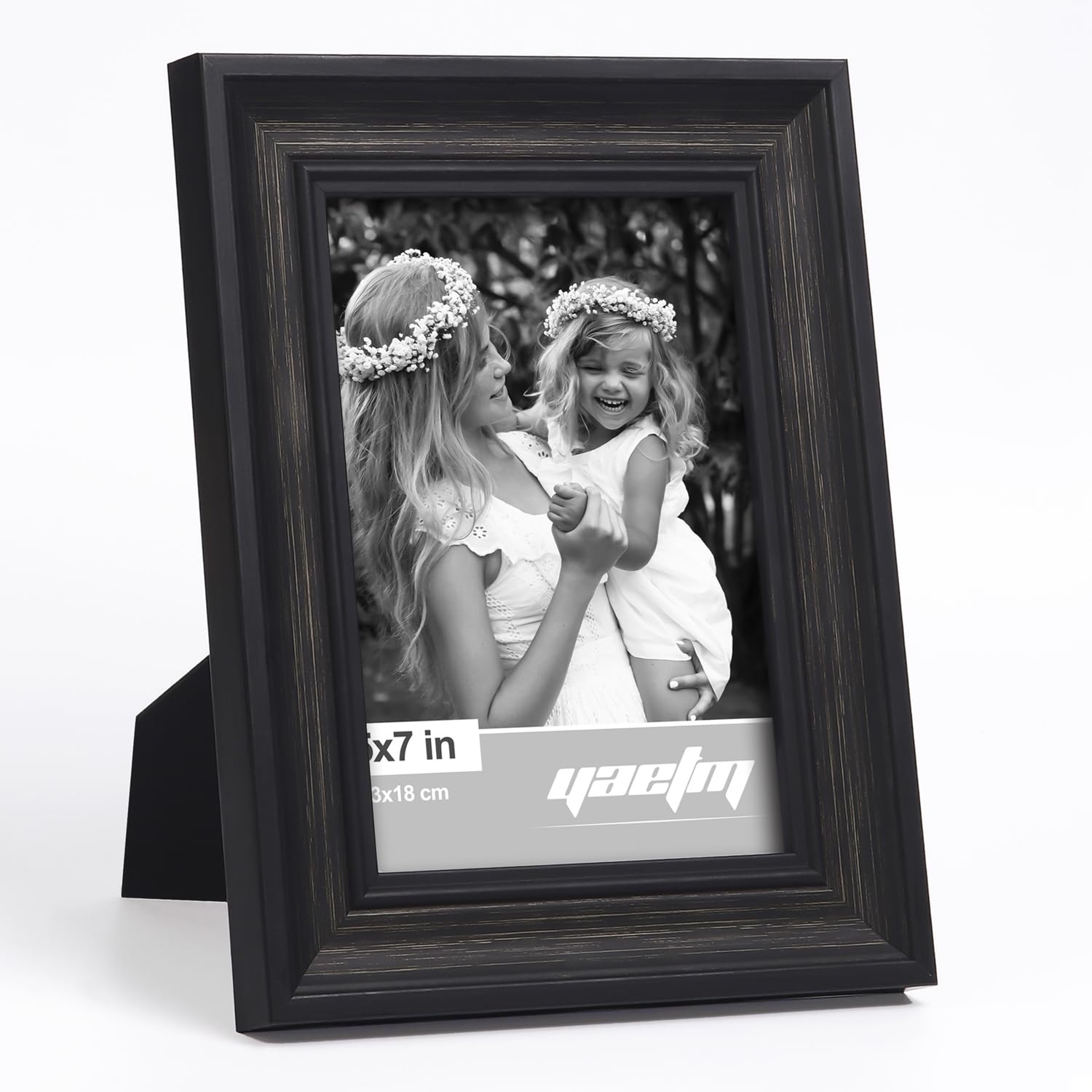 Yaetm Black 5x7 Picture Frame Set of 4, 1.4    Wide Molding & Distressed Black Photo Frames 5 x 7 with HD Tempered Glass, Displa