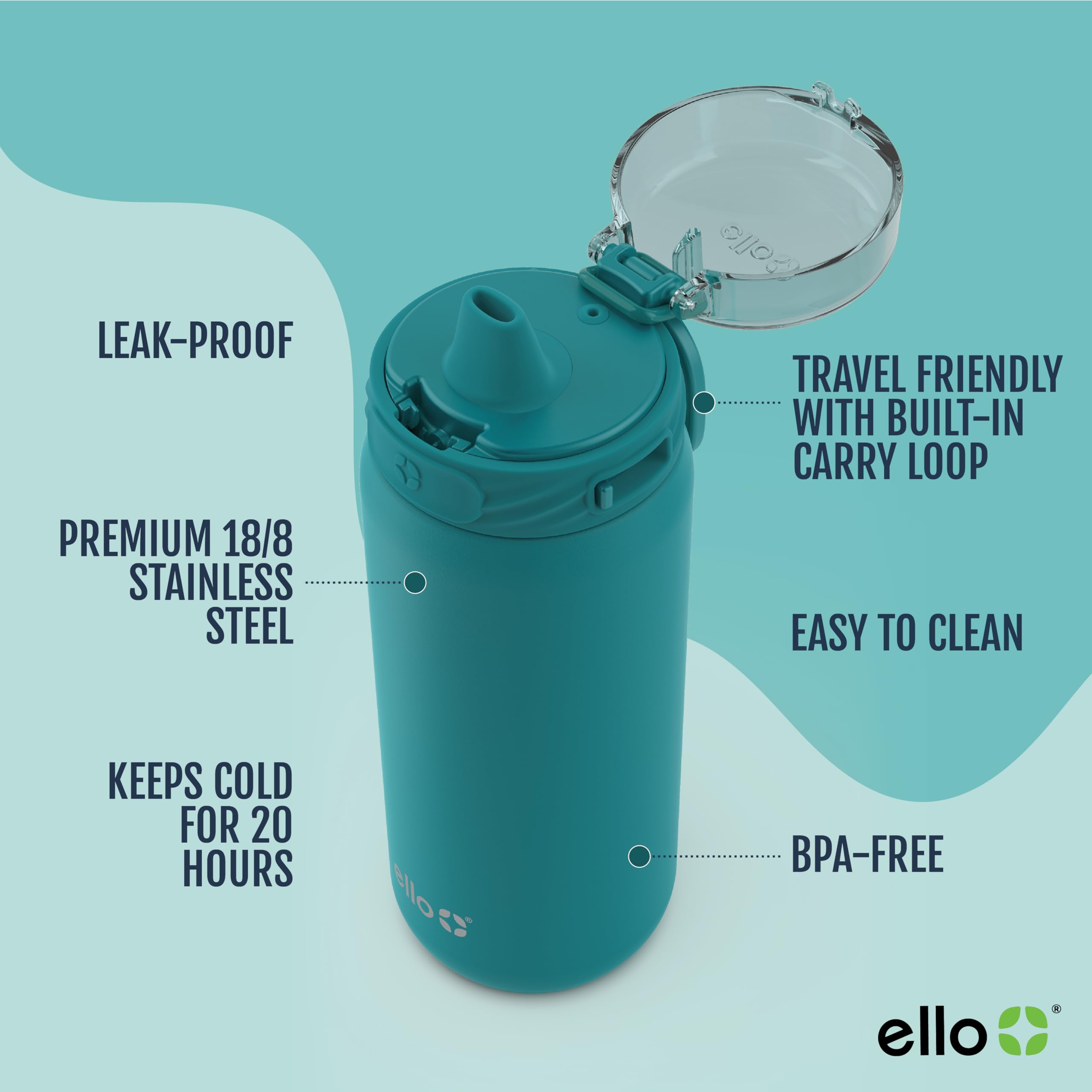 Ello Cooper 18Oz Kids Stainless Steel Water Bottle With Straw And Carry Handle, Double Walled And Vacuum Insulated Metal, Leak P