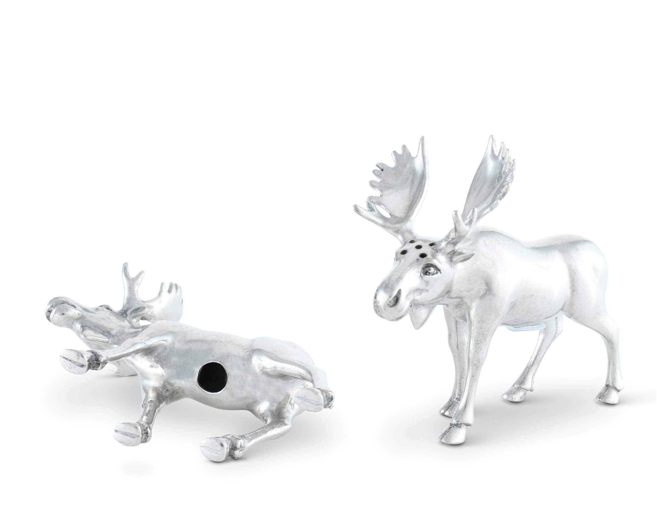 Vagabond House Pewter Metal Moose Salt And Pepper Set Artisan Designer Handcrafted For Cabin Lodge Mountain D  Cor 4.5 Inch Tall
