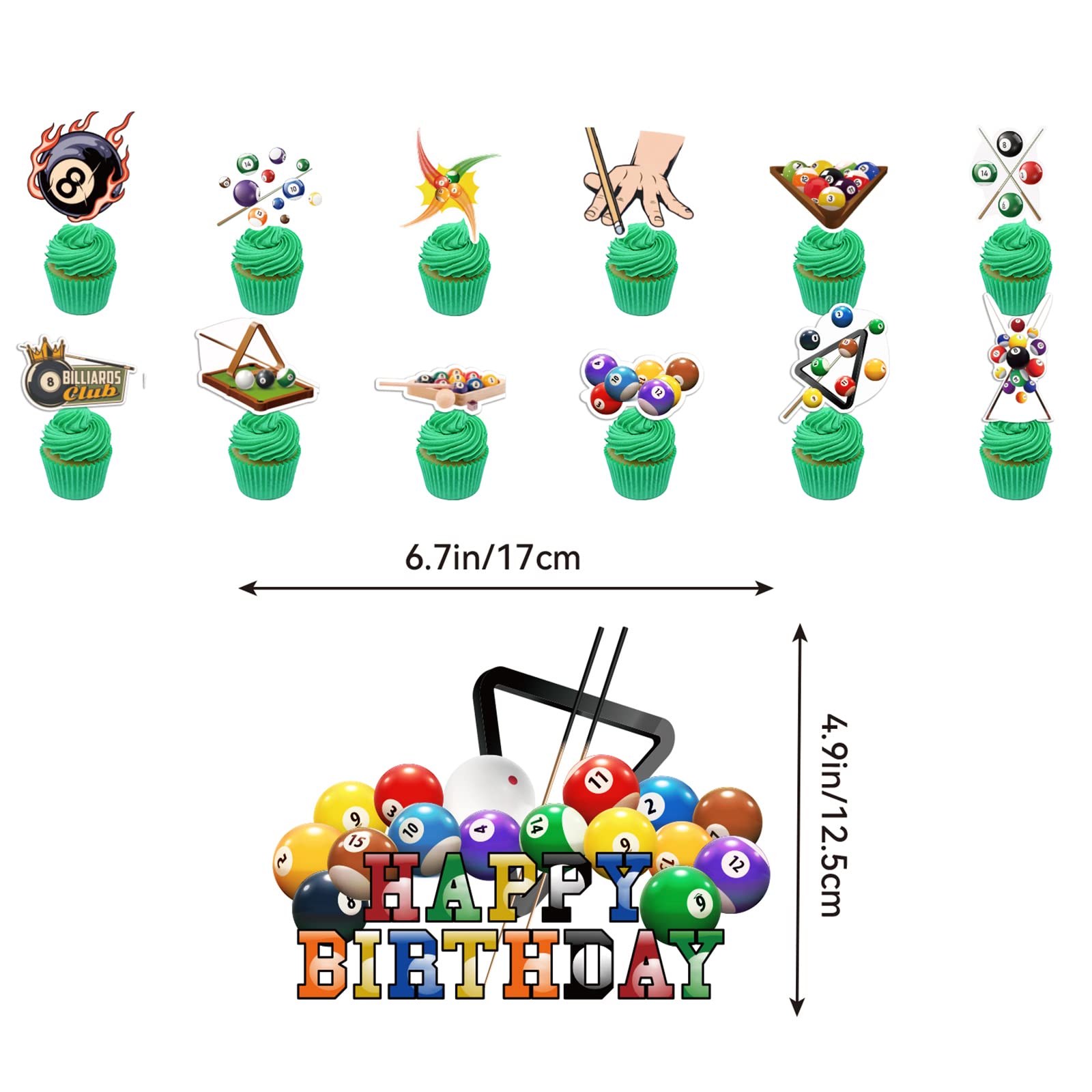 Billiards Party Decorations Billiards Birthday Party Supplies Includes Billiards Happy Birthday Banner, Cake Topper, Cupcake Top