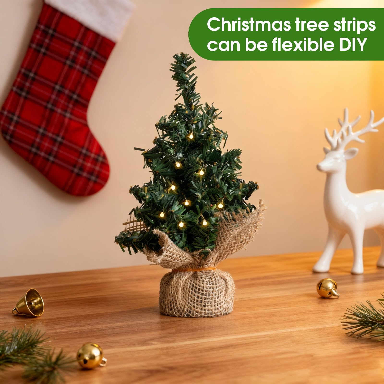 Tabletop Mini Artificial Christmas Tree 6.7 Inch - Realistic PE Branches with Burlap Base, Non-Lit, Compact Xmas Holiday Decor f
