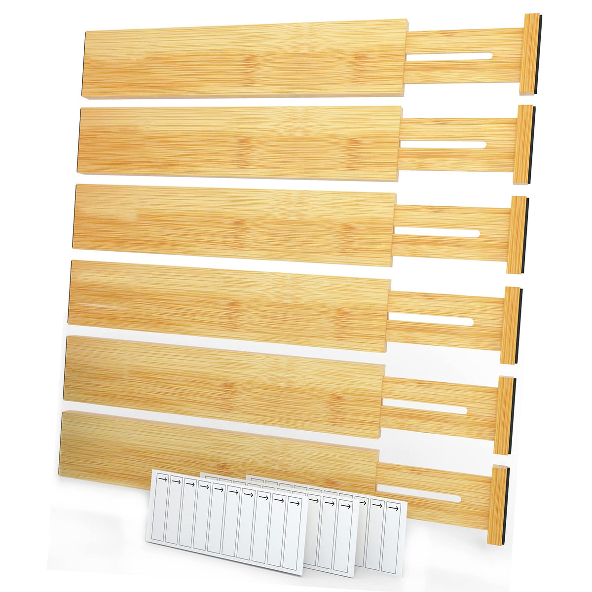 SpaceAid Bamboo Drawer Dividers with Labels, Kitchen Adjustable Drawer Organizers, Expandable Organization for Home, Office, Dre