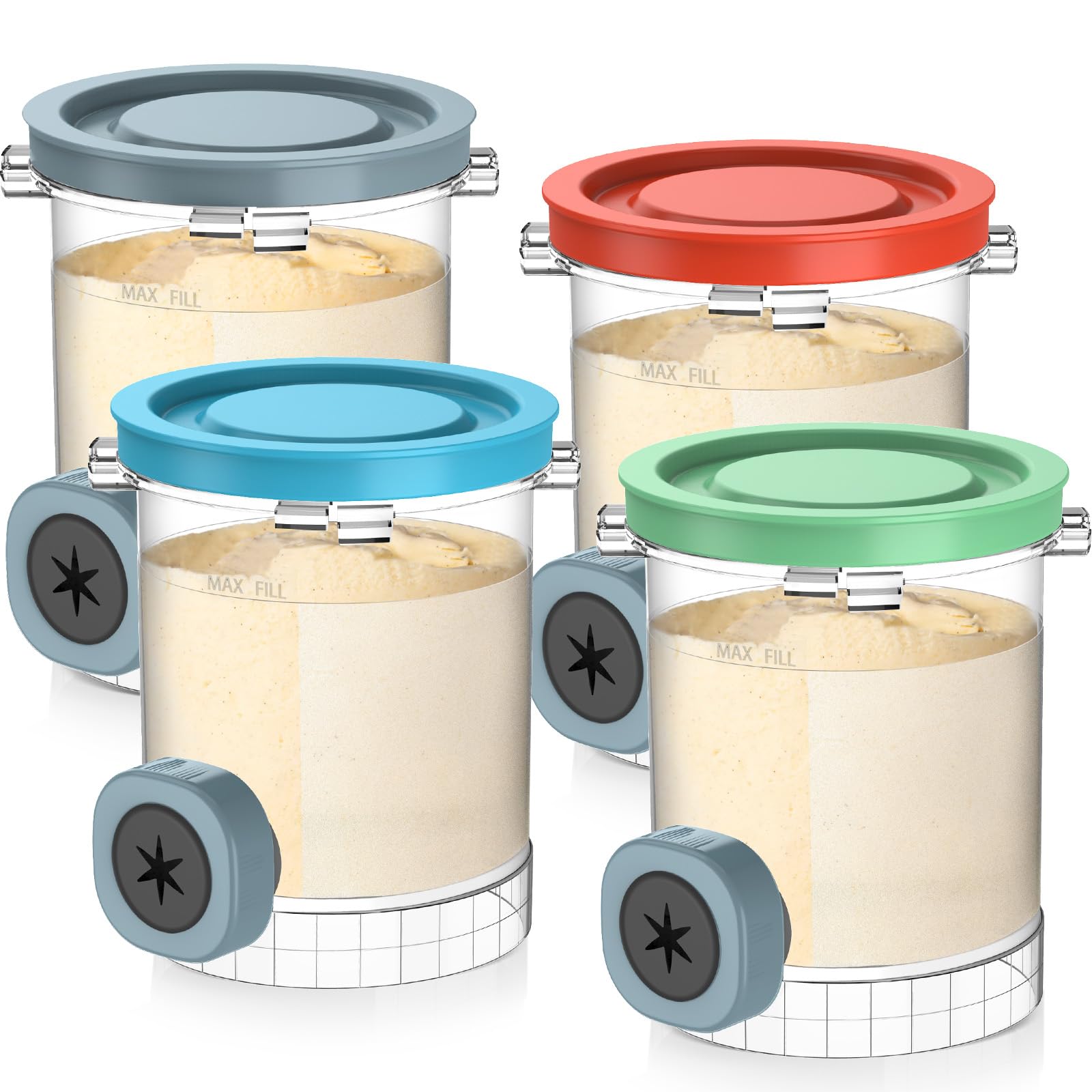 Swantiara Replacement Pints And Colorful Lids For Ninja Swirl Creami Nc700, Nc701 Series Ice Cream & Soft Serve Makers, 4 Pack C