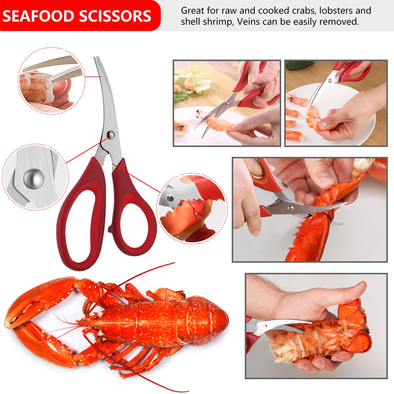 Seafood Tools Set Includes 4 Crab Crackers 4 Seafood Fork 4 Lobster Crackers 4 Seafood Scissors -Nut Cracker And Storage Bag(17