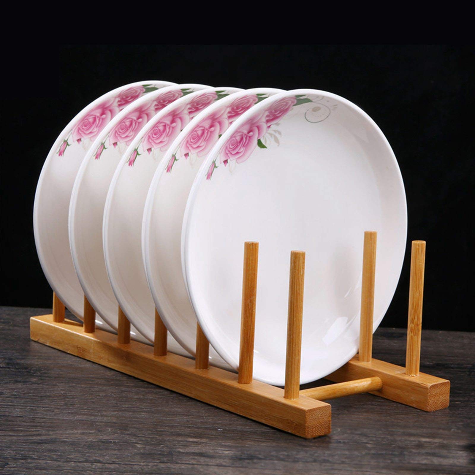 Kunovo Bamboo Dish Rack,Pot Lid/Plate/Cutting Board Organizer For Kitchen Cabinets,Bottle Drying Holder
