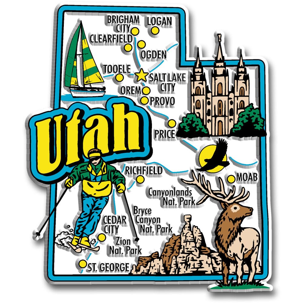 Utah Jumbo State Magnet By Classic Magnets, 3'' X 3.5'', Collectible Souvenirs Made In The Usa