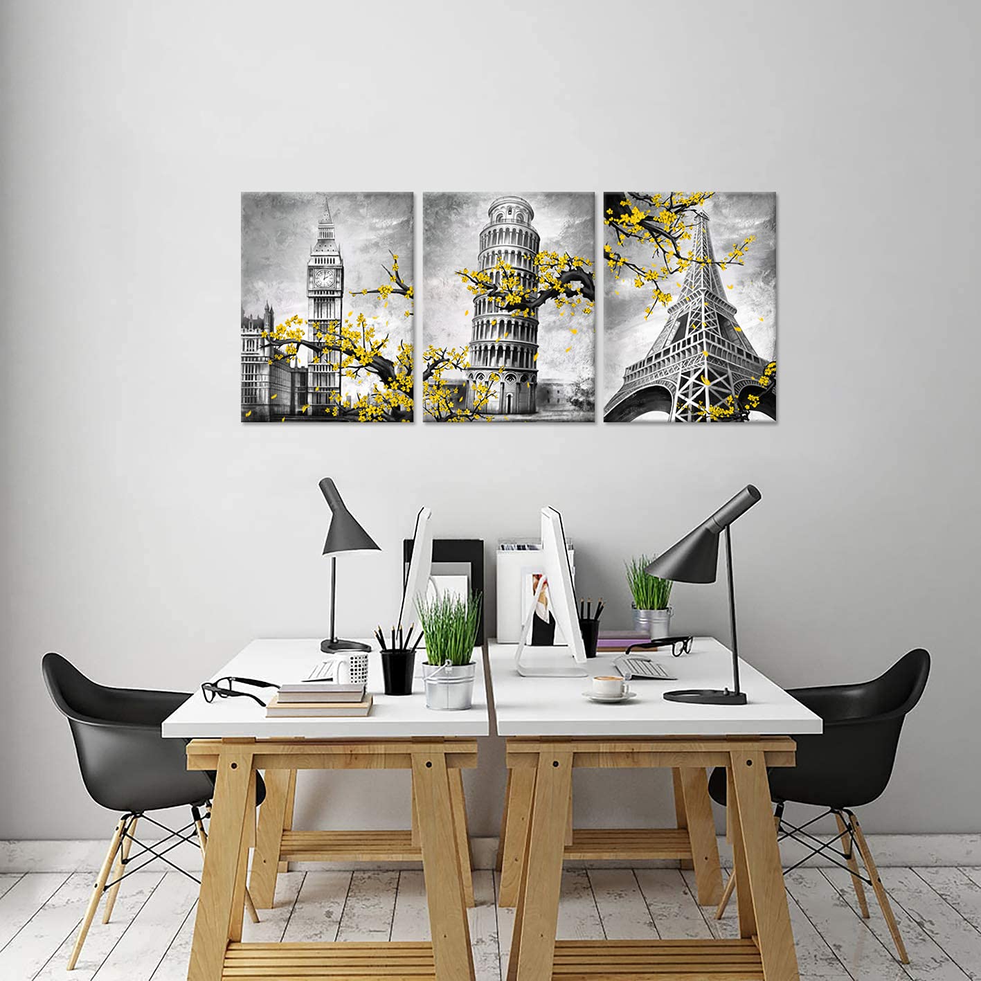 Duobaorom Eiffel Tower Leaning Tower Of Pisa Canvas Print Architecture Wall Art 12X16Inch