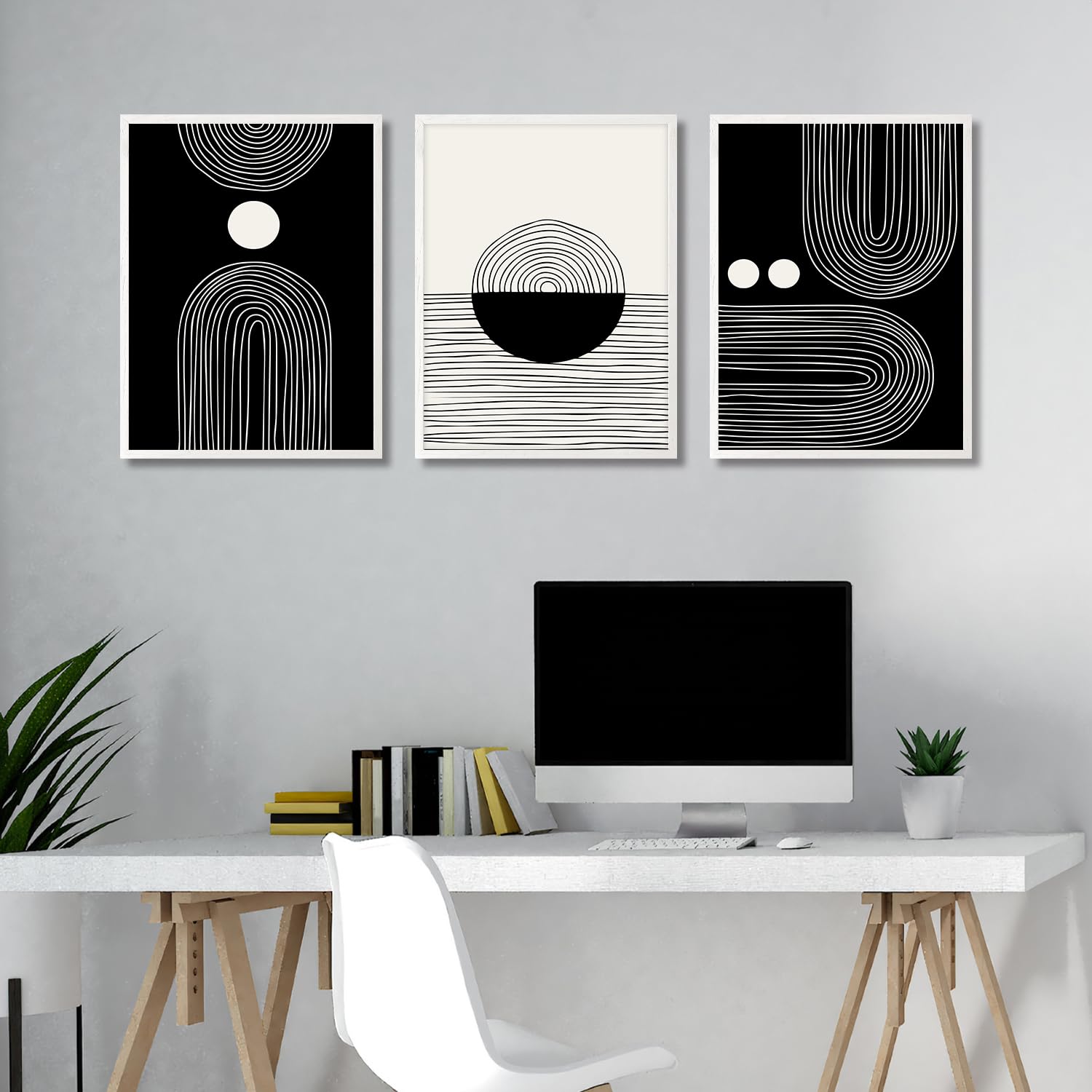 Dazzlewall Boho Black And White Wall Decor Poster Abstract Geometric Line Wall Poster For Bedroom Living Room Decor 12X16 In Unf