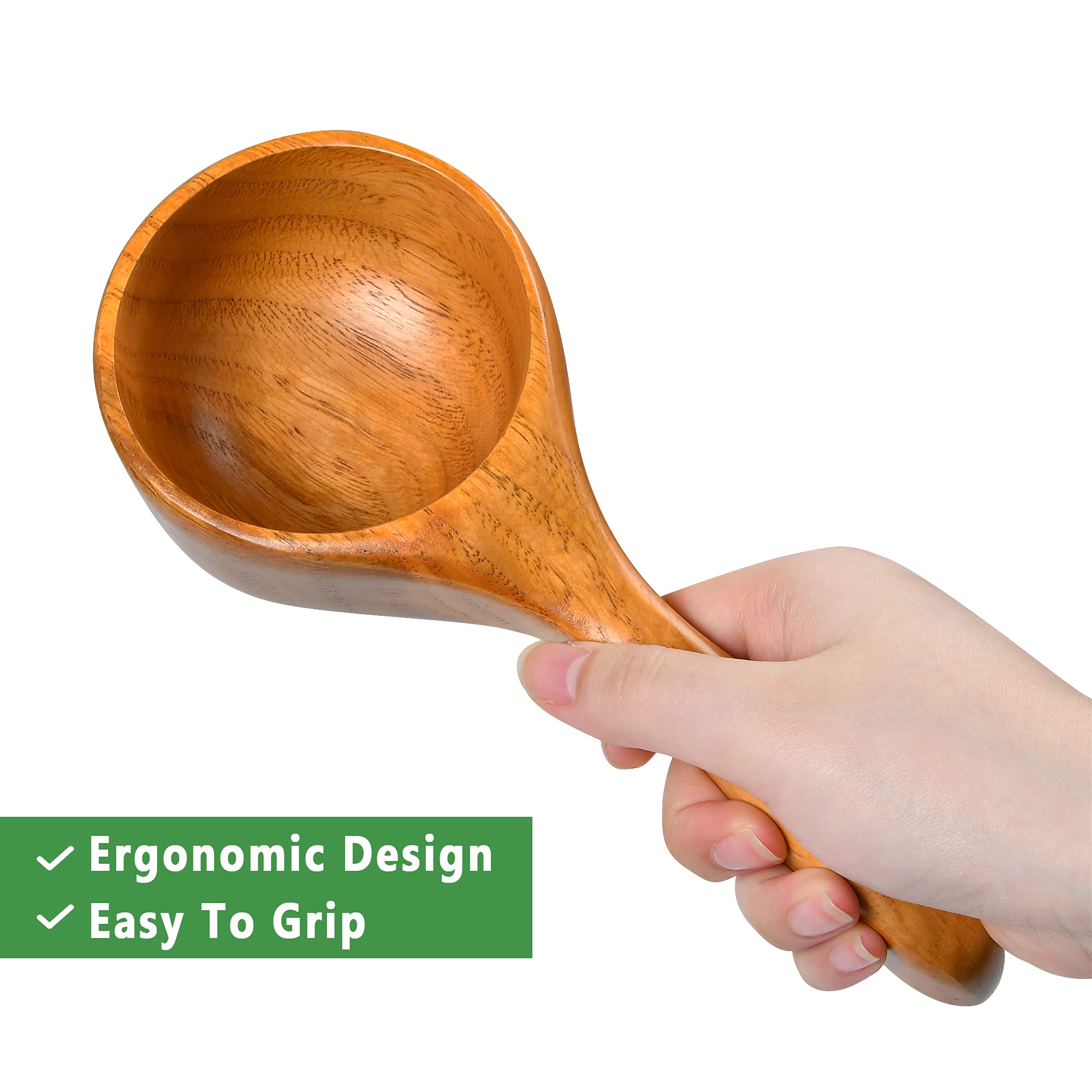 Aemygo 2 Pack Wooden Scoop Ladle For Kitchen, 8.5 Inch Large Solid Wood Kitchen Rice Scoop Multipurpose Bath Salt Scoop For Serv