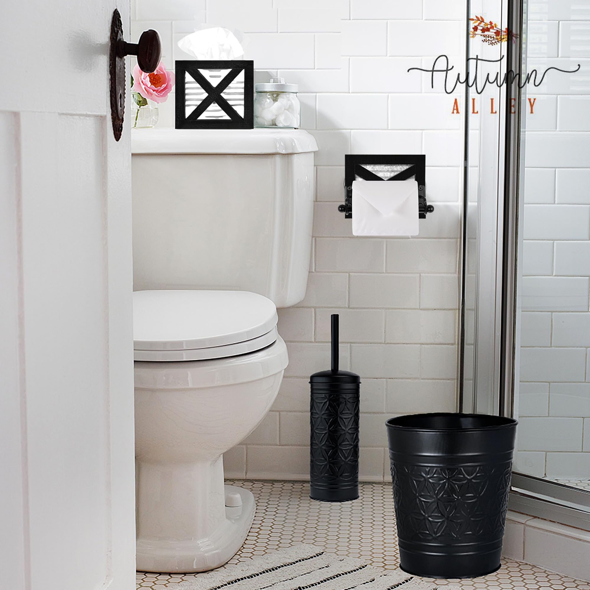 Autumn Alley Black Farmhouse Toilet Paper Holder - Farmhouse Bathroom Decorative Accessories Country - Black Wood, Corrugated Ga