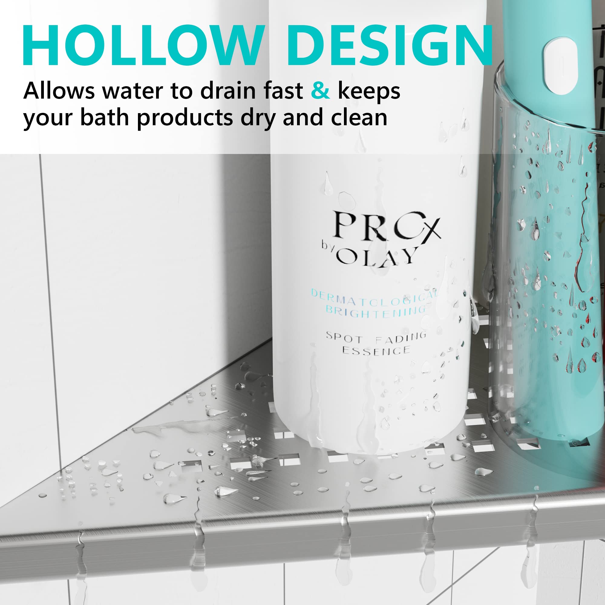 Qeke 2 Pack Bathroom Corner Shelf, Recessed 12'' Shower Shelf Caddy, Sus304 Stainless Steel Shelf Wall Mount Triangular, No Dril