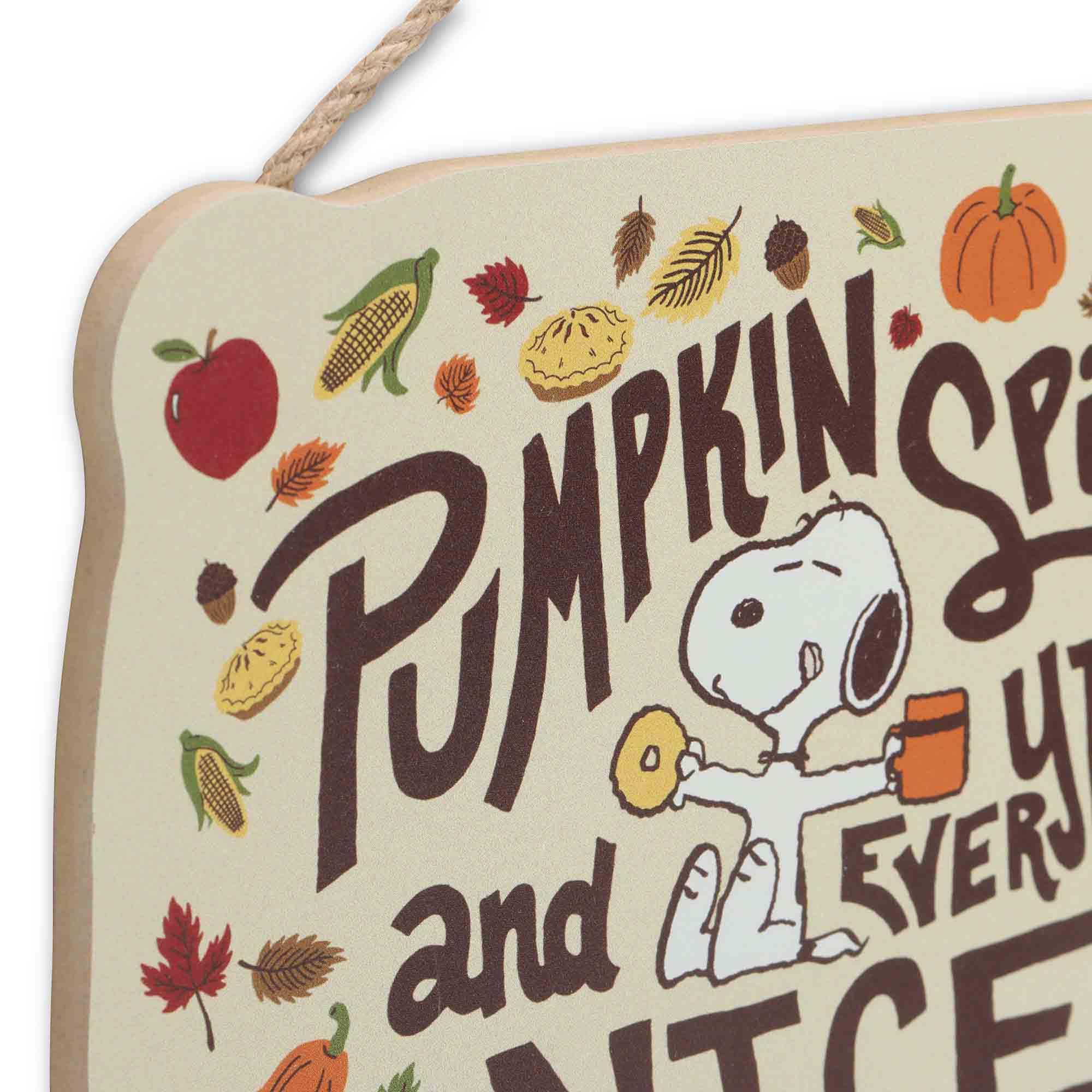Peanuts Snoopy Pumpkin Spice and Everything Nice Hanging Wood Wall Decor - Cute Snoopy Fall Decor with Autumn Leaves and Pie