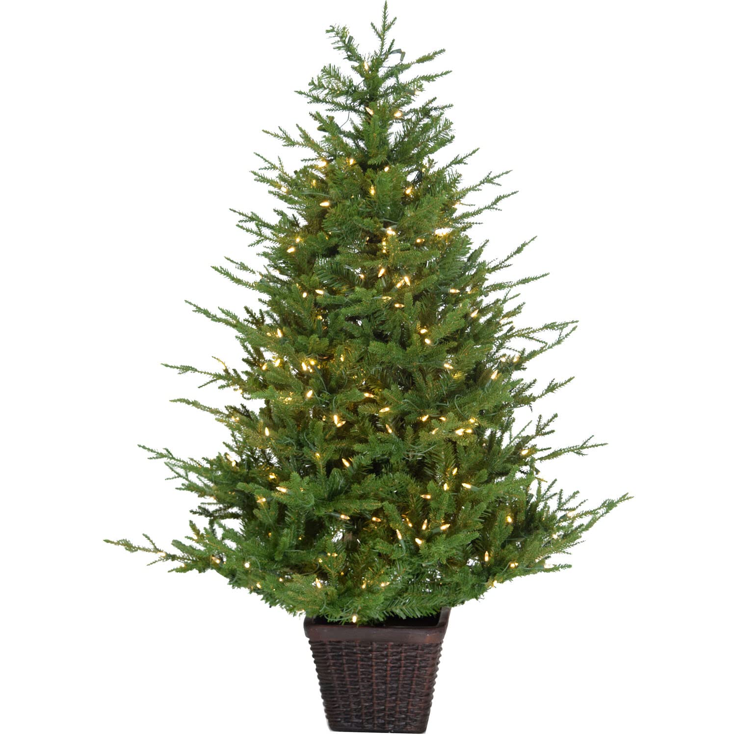 Fraser Hill Farm 4.0-Ft Andirondack Pre Lit Potted Christmas Tree Decor with Warm White LED Lights
