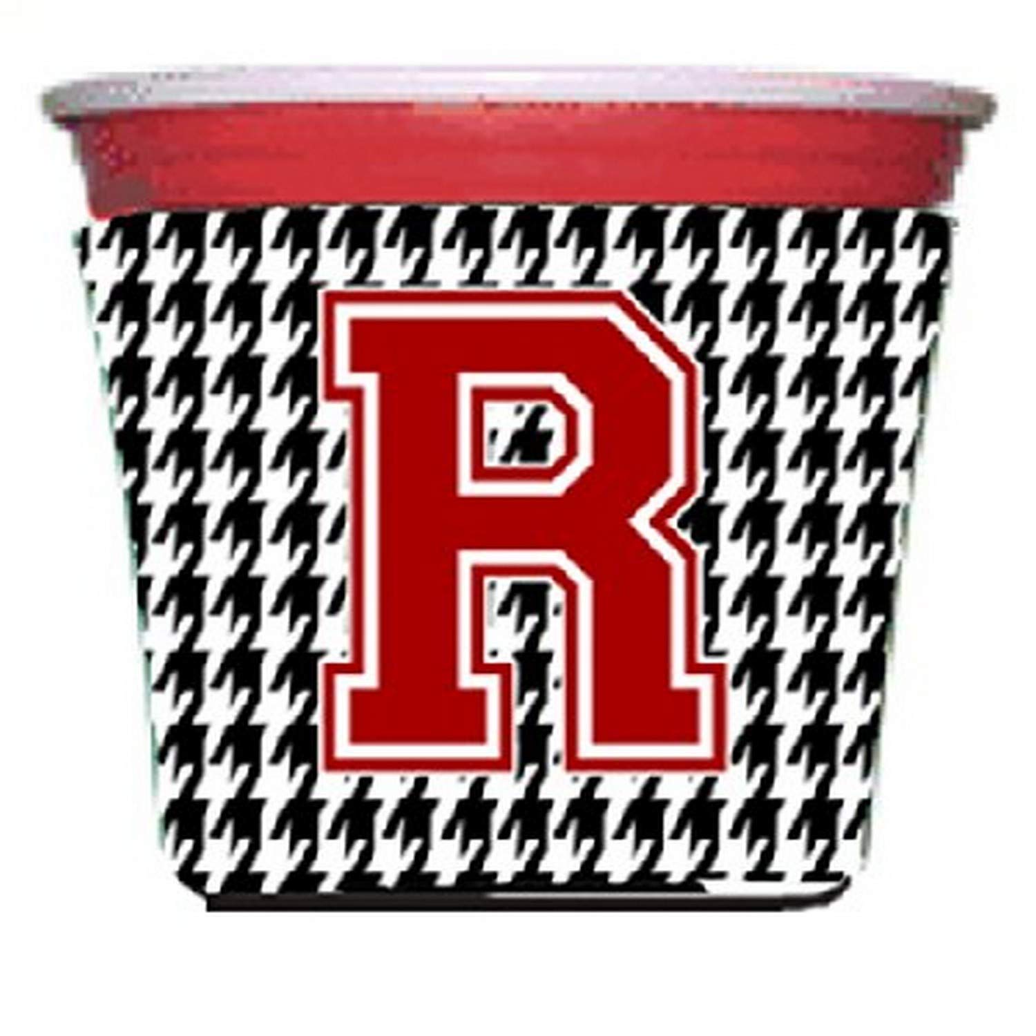 Monogram - Houndstooth  Initial  R Red Solo Cup Beverage Insulator Hugger CJ1021R-RSC