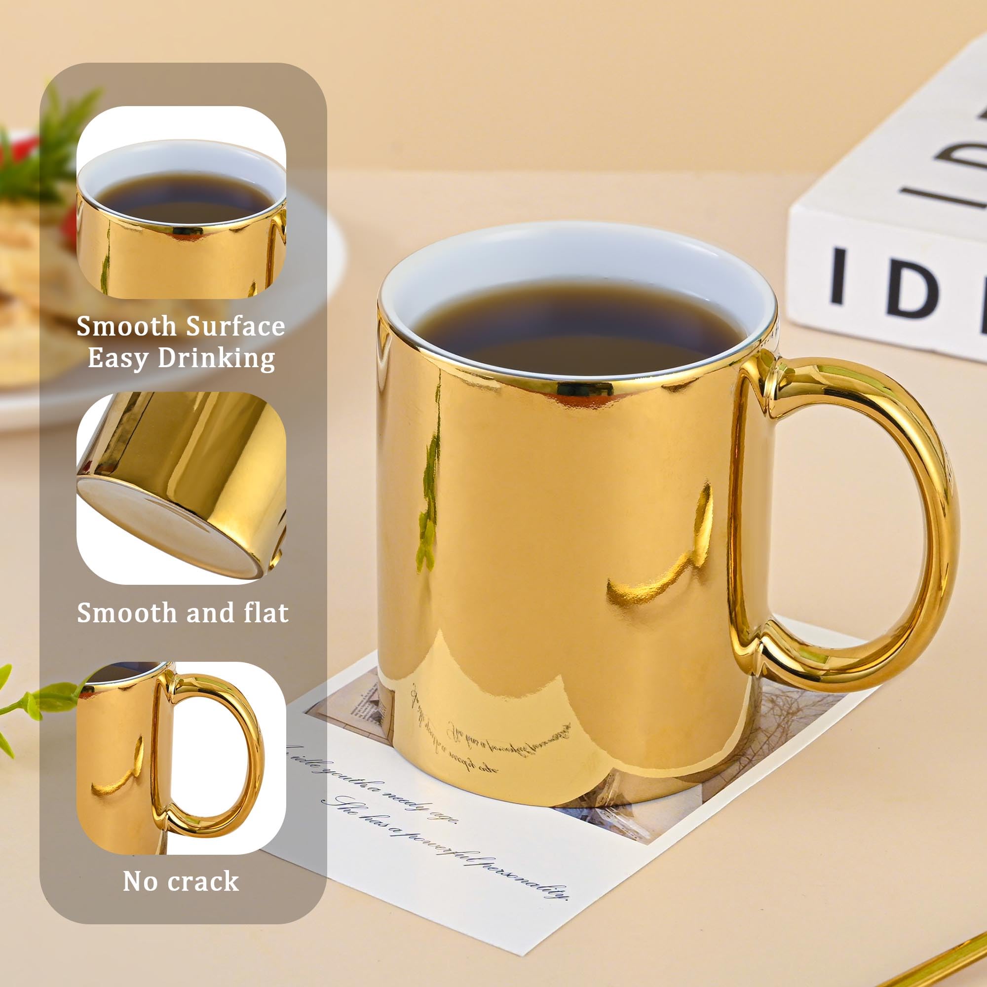 Bycnzb Coffee Mugs gold Ceramic Mug set of 4 Ceramic Cups for Coffee, Tea, Cocoa (12oz)