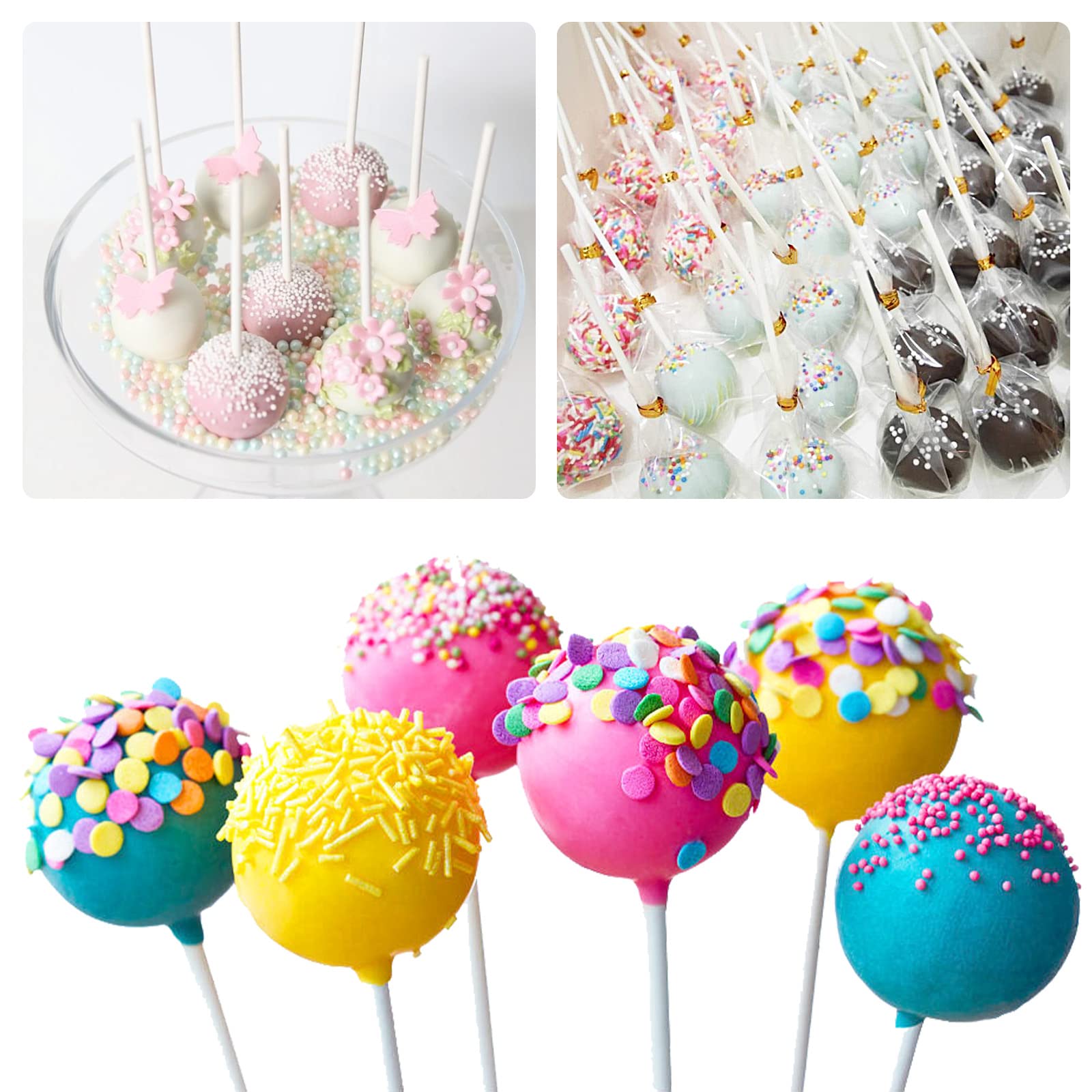 600 Pcs Cake Pop Sticks And Wrappers Kit, Including 6 Inch Paper Lollipop Sticks,4 X 6 Inches Clear Candy Treat Bags, Plastic Ca