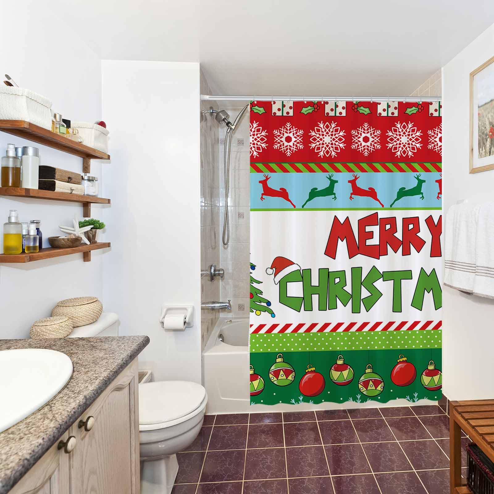 Allenjoy 72X72 Inch Merry Christmas Shower Curtain For Bathroom Sets Winter New Year Xmas Bells Tree Snowflakes Holiday Bath Dec
