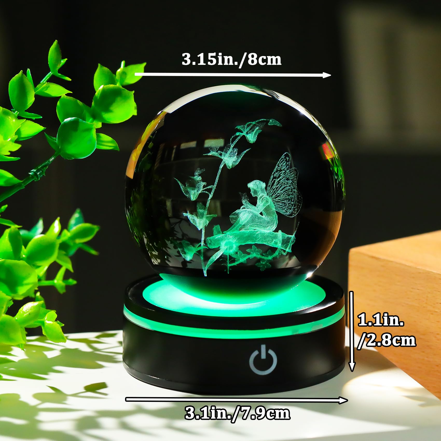 YWHL 3D Butterfly Fairy Figurine Crystal Ball with Colorful Light Base, Fairy Gifts for Women Girls on Christmas Birthday, Laser