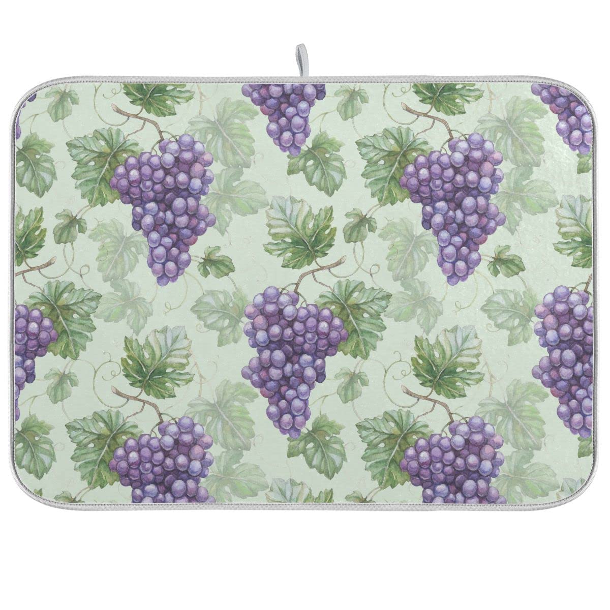 Grapes Purple Rustic Dish Drying Mat For Kitchen Green Leaves Country Fruits Microfiber Drying Mats Absorbent Reversible Dish Pa