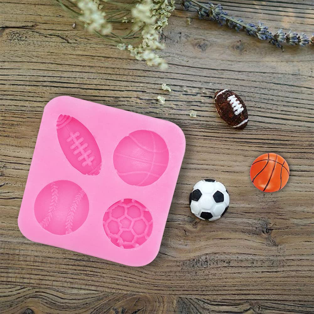 6 Pcs 4-Cavity Sports Ball Theme Cake Decoration Silicone Molds Football Basketball Baseball Rugby Silicone Molds, For Diy Choco