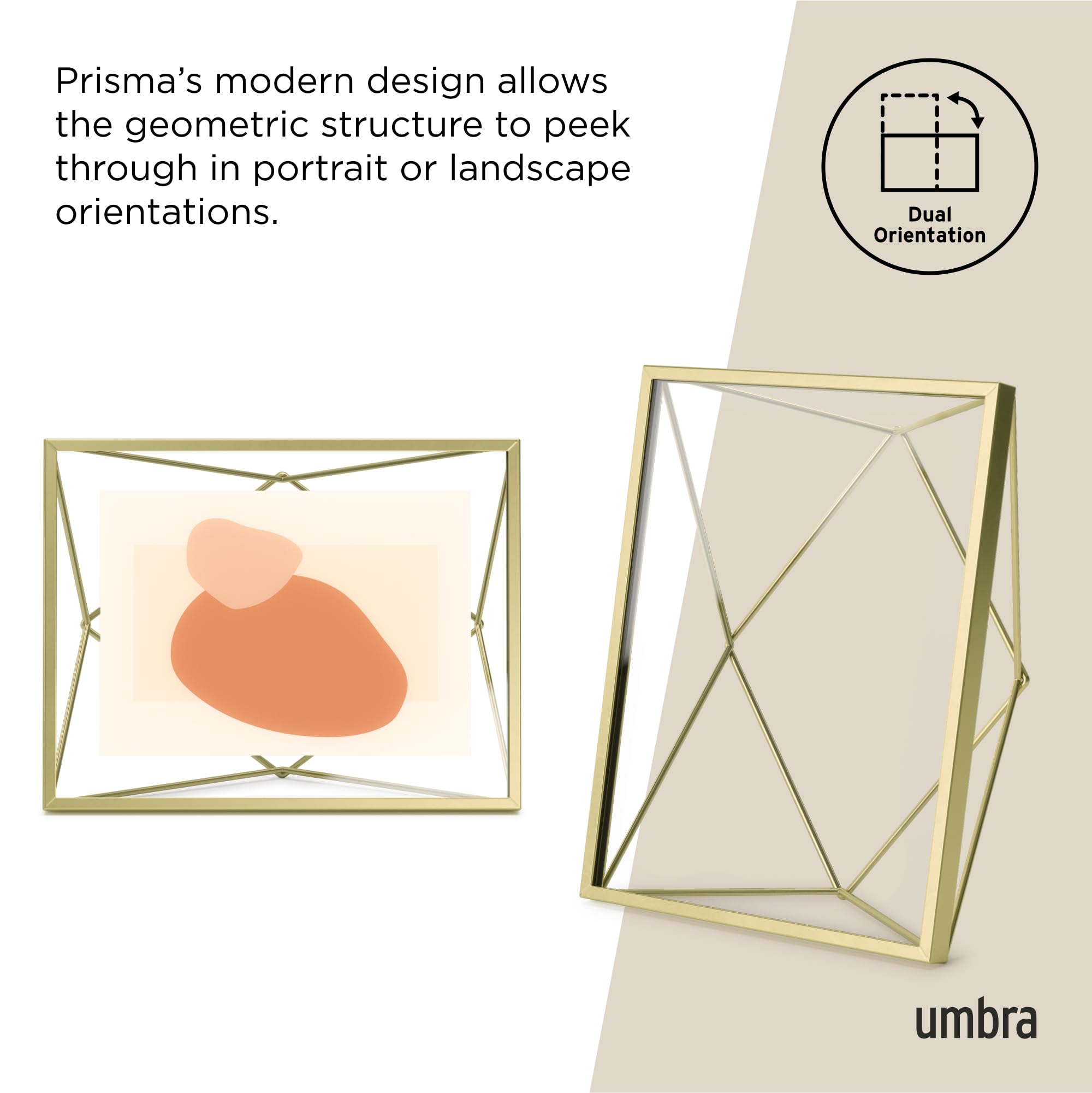 Umbra Prisma 5x7 Picture Frame, Metal Floating Wall or Desk Photo Display for Pictures, Art, Illustrations and More, Brass