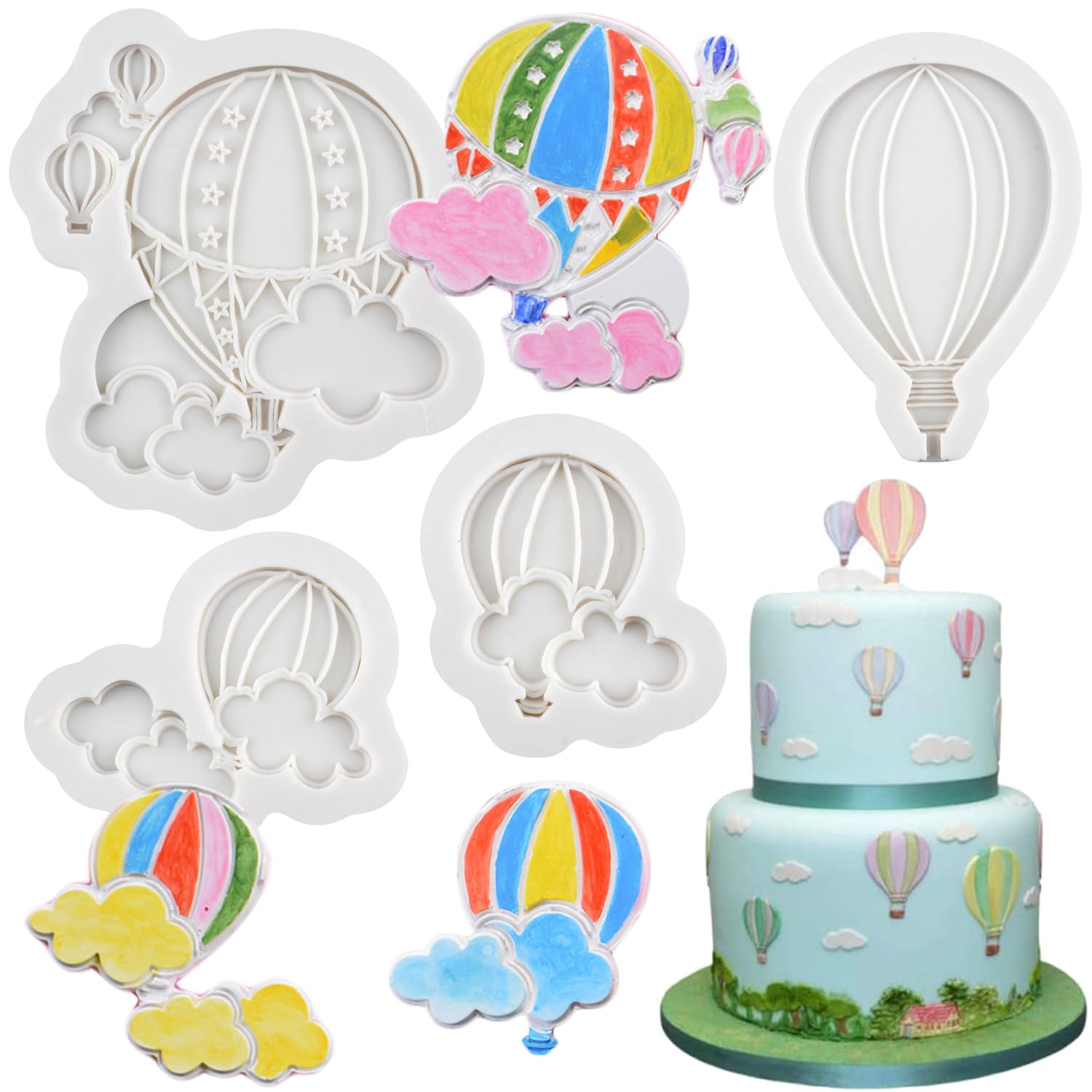 Rfghac Hot Air Balloon Fondant Mold Cloud Balloon Cake Decorating Silicone Molds For Cupcake Topper Cake Decoration Chocolate Ca