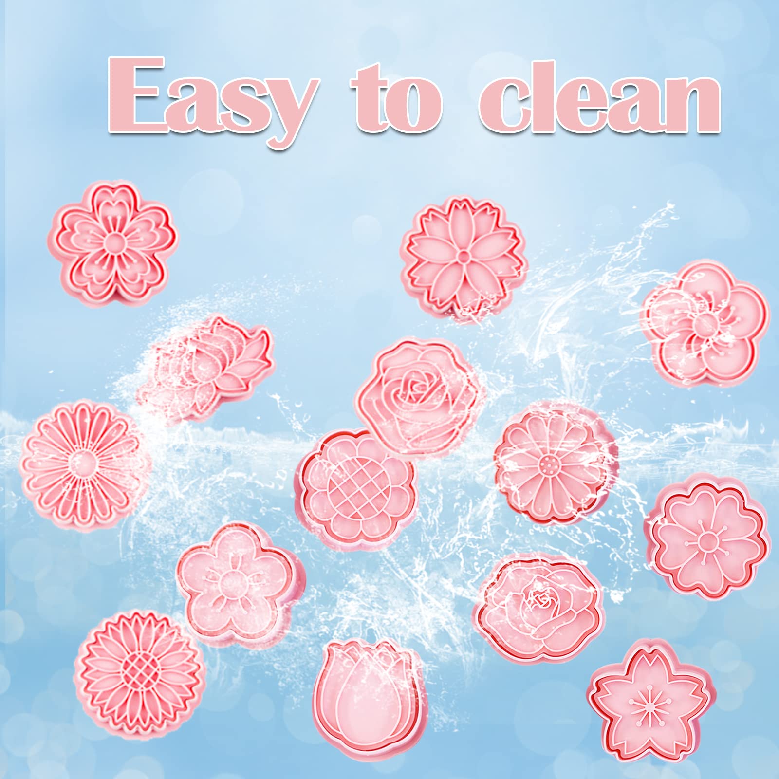 16 Pcs Flower Cookie Cutters Embossing Mini Flower Cookie Stamps Spring Flower Shapes 3D Plastic Cookie Cutters For Kids Fondant