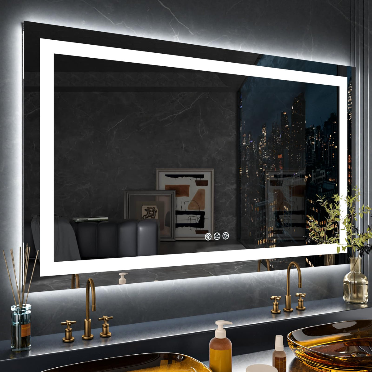 Loaao 72''X36'' Inch Rgb Led Bathroom Mirror With Lights, Large, Anti-Fog, Dimmable Smart Lighted Bathroom Vanity Mirror, Multip