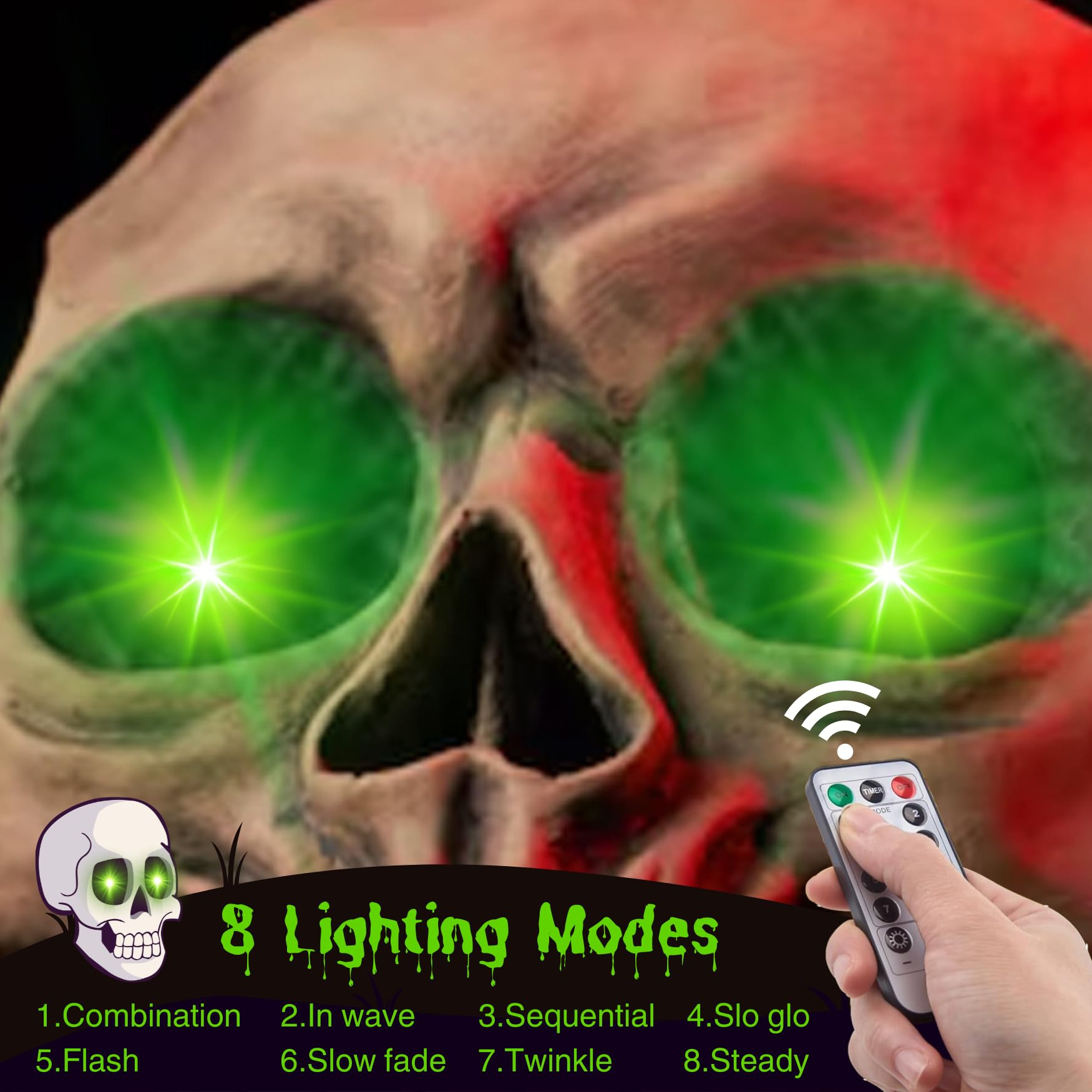4 Pack Halloween Decoration LED Glowing Light Up Skulls Eyes, Horror DIY Glowing Eyes Lights Battery Operated for Halloween Deco