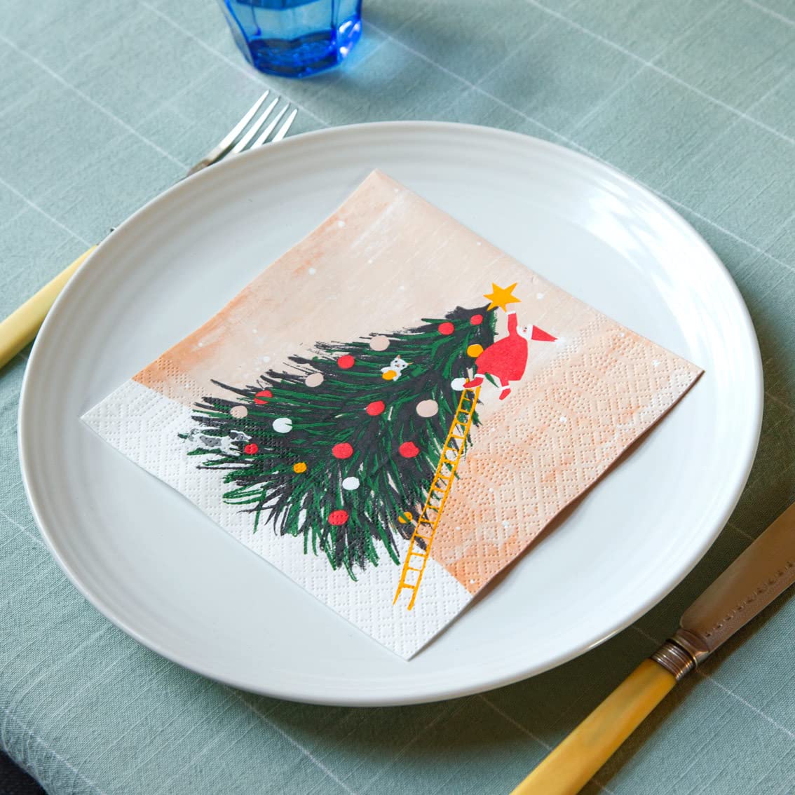 Talking Tables Santa Christmas Napkins With Xmas Tree - 20 Pack | Recyclable, Eco Friendly Paper Serviettes For Table Settings,