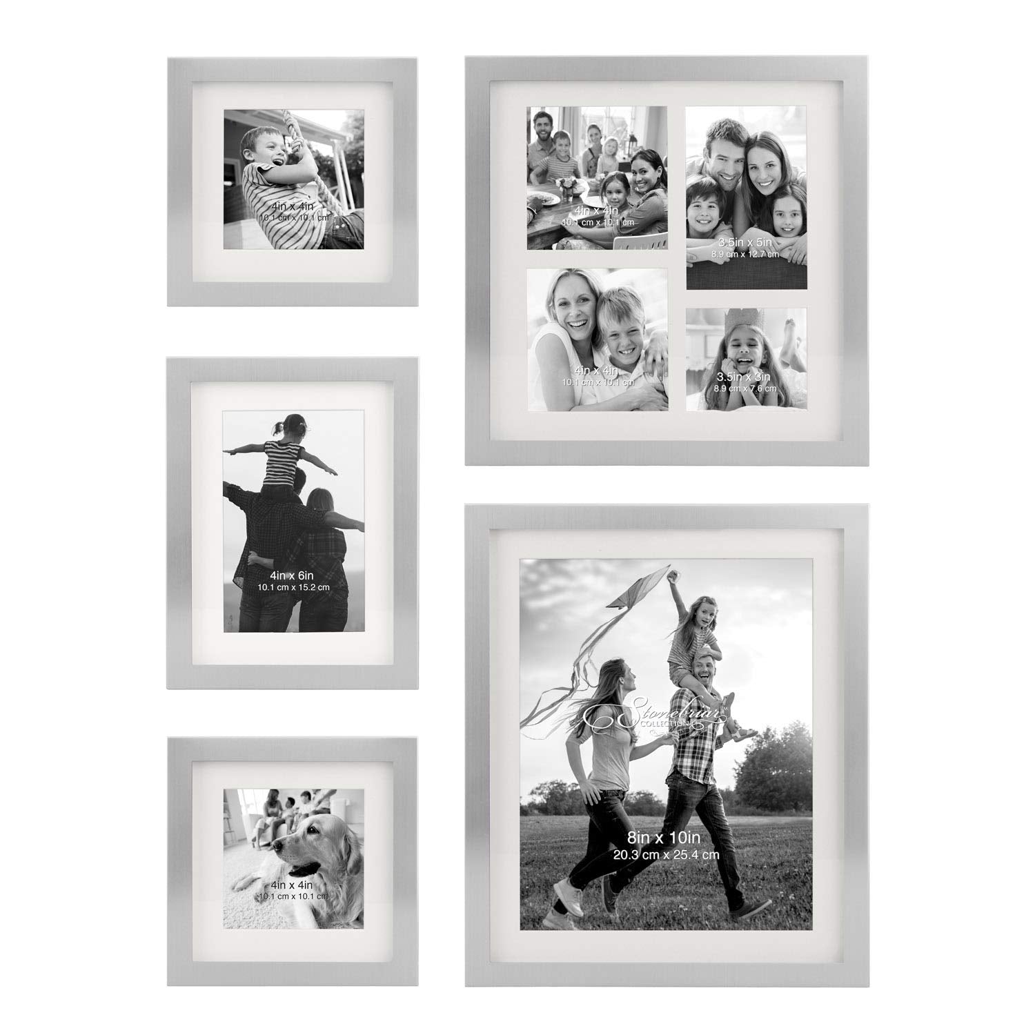 Stonebriar Decorative Stamped Silver 5 Piece Photo Frame Set, Wall Hanging Display, Modern Gallery Wall Set