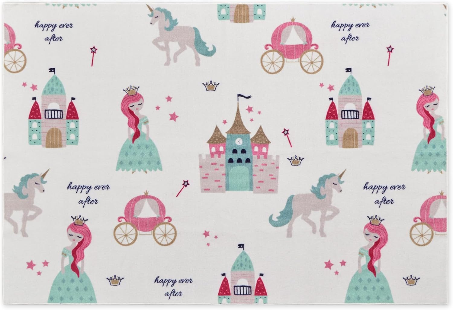 Machine Washable Non Slip Kids Rugs for Living Room & Bedroom - Princess Castle