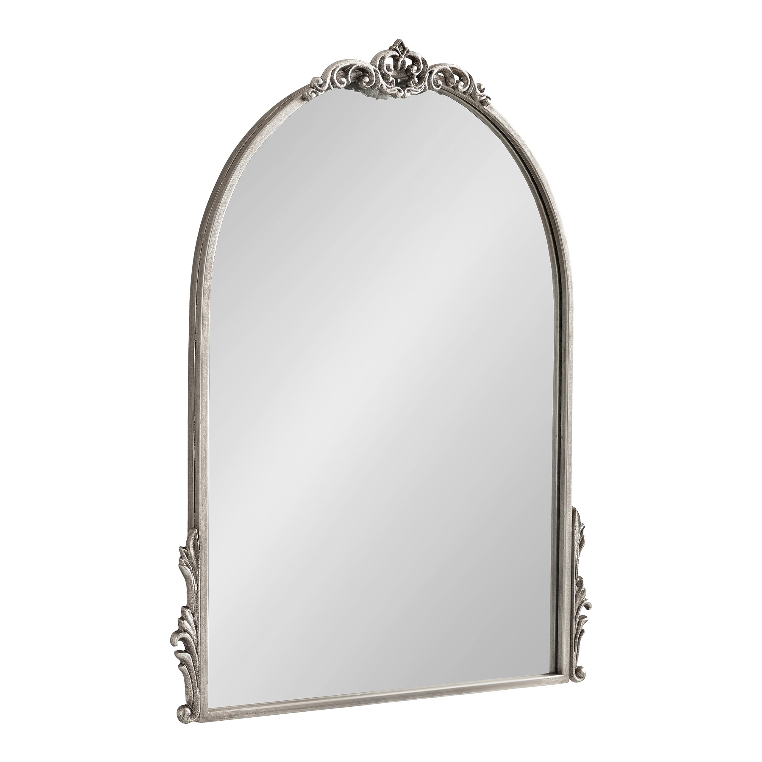 Kate and Laurel Myrcelle Traditional Arched Mirror, 21 x 26, Antique Silver, Decorative Arch Mirror with Ornate Garland Detailin
