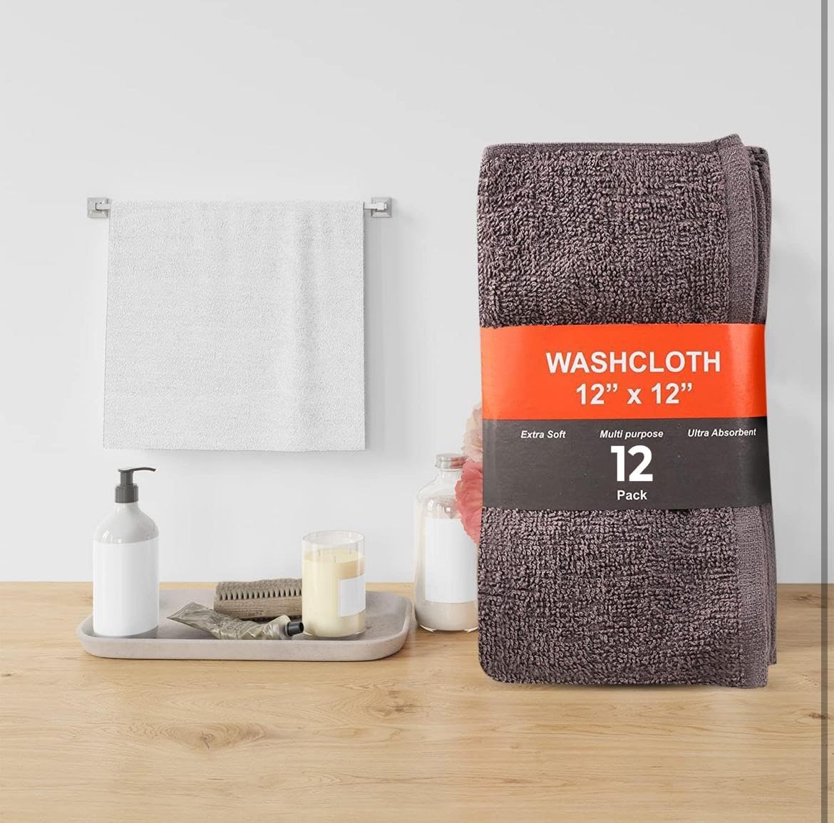 KAHAF COLLECTION 12 Pack Washcloths | Multicolour 100% Cotton Extra Absorbent Face Towels | Soft, Quick Dry Wash Cloths for Bath