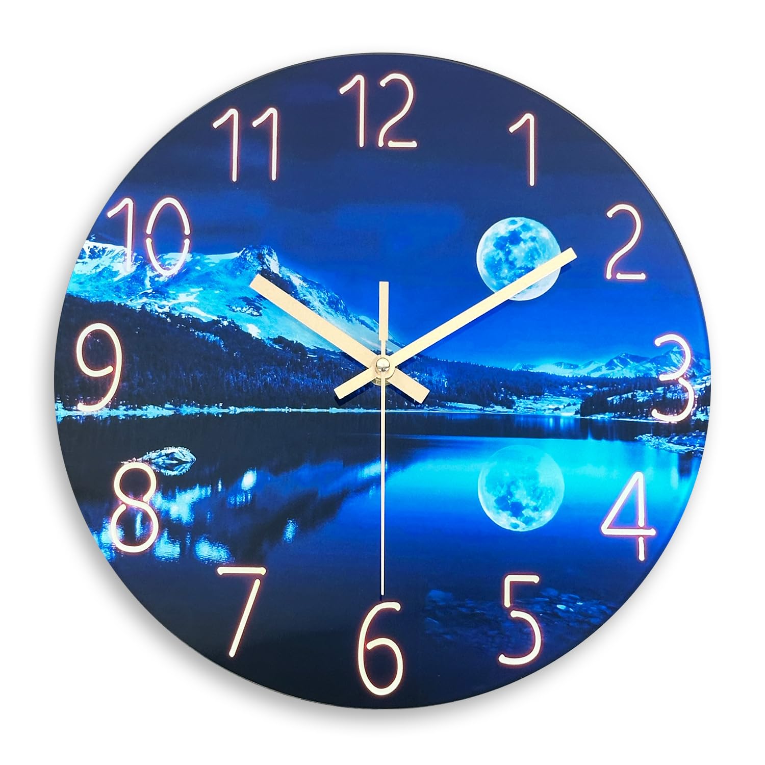 Constantplanet Big Wall Clocks Battery Operated 16 Inches Or Larger - Glass Moon Clock For Kitchen - Blue Wall Clock Non Ticking