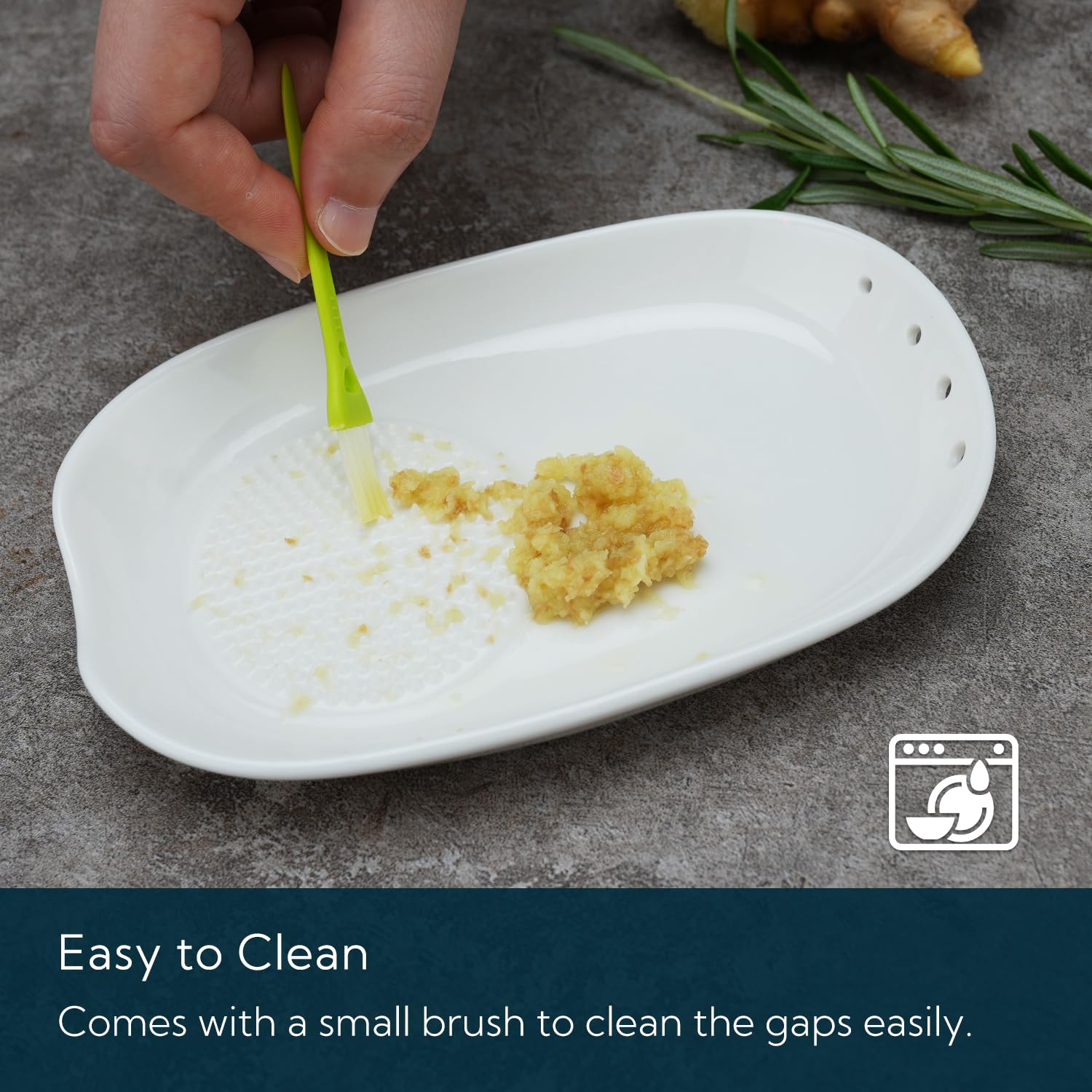 Kitchendao 3 In 1 Porcelain Ginger Grater Tool Spoon Rest Herb Stripper, 11X16.5Cm For Kitchen, Japanese Ceramic Garlic Grinding