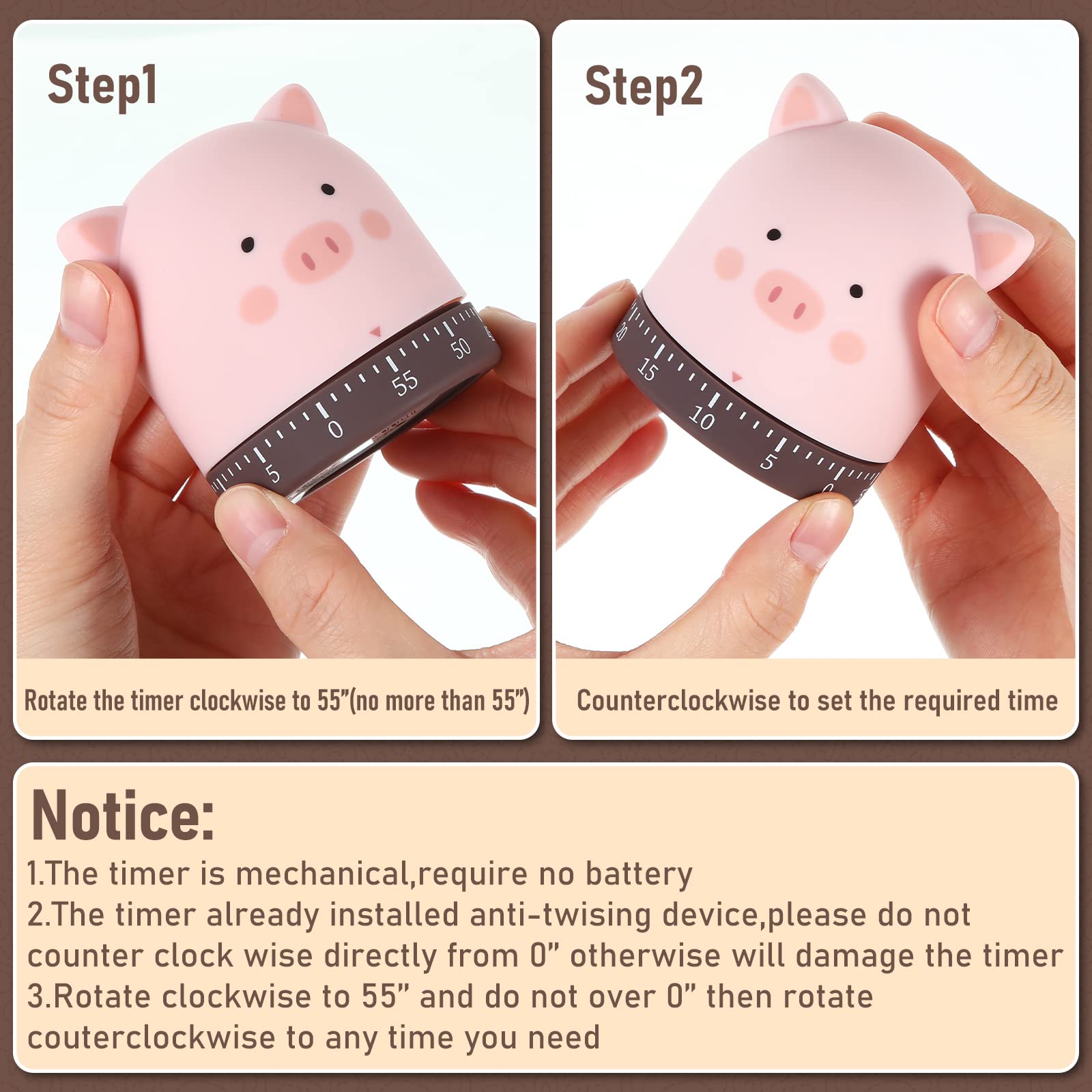 Queekay 4 Pcs Kitchen Cooking Timer Animal Mechanical Timer 60 Minute Wind Up Dial 360 Rotating Countdown Egg Reminder No Batter