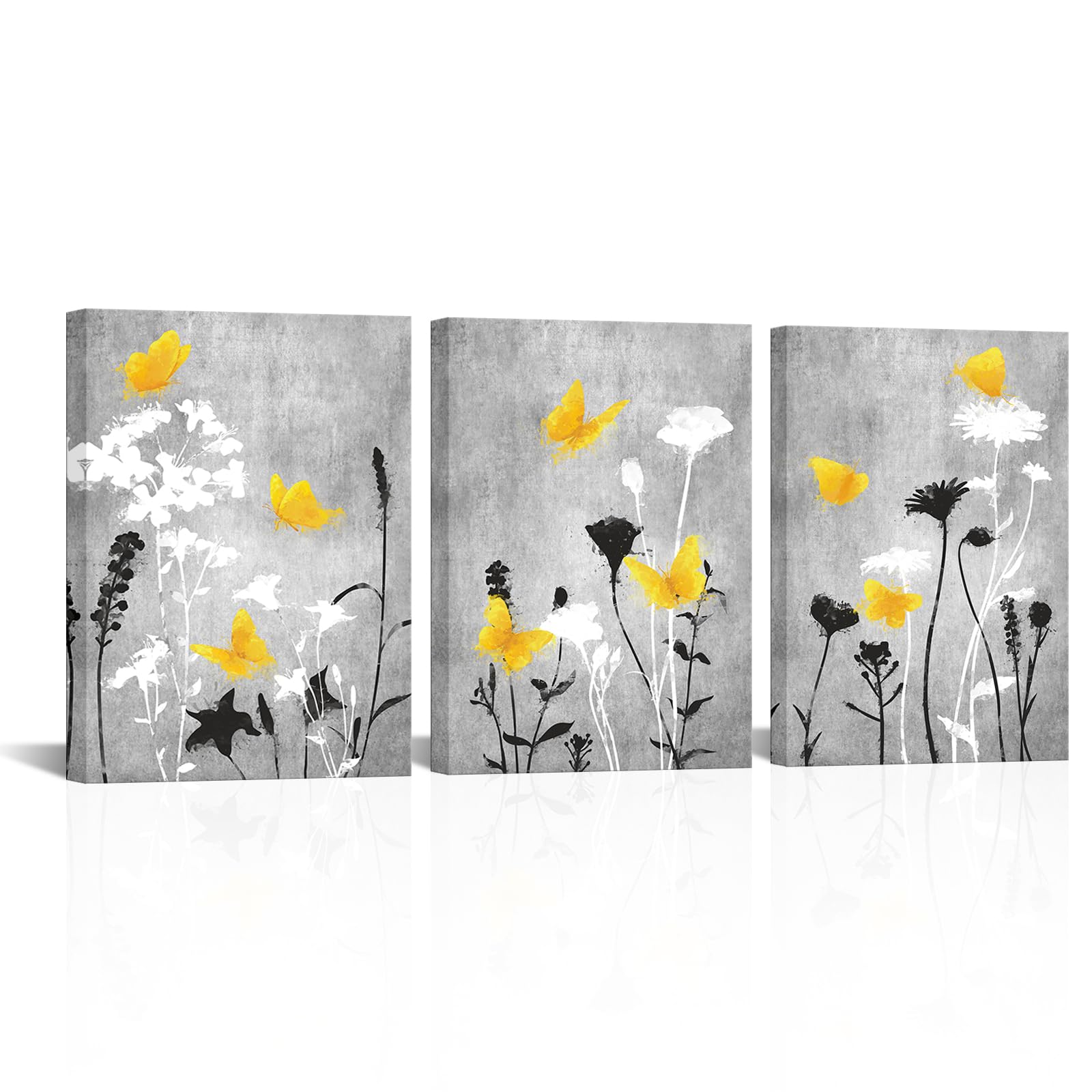 Lovehouse Yellow And Grey Bathroom Flower Wall Art Grey And Yellow Bathroom Pictures Prints Grey Gray Floral Art Decor