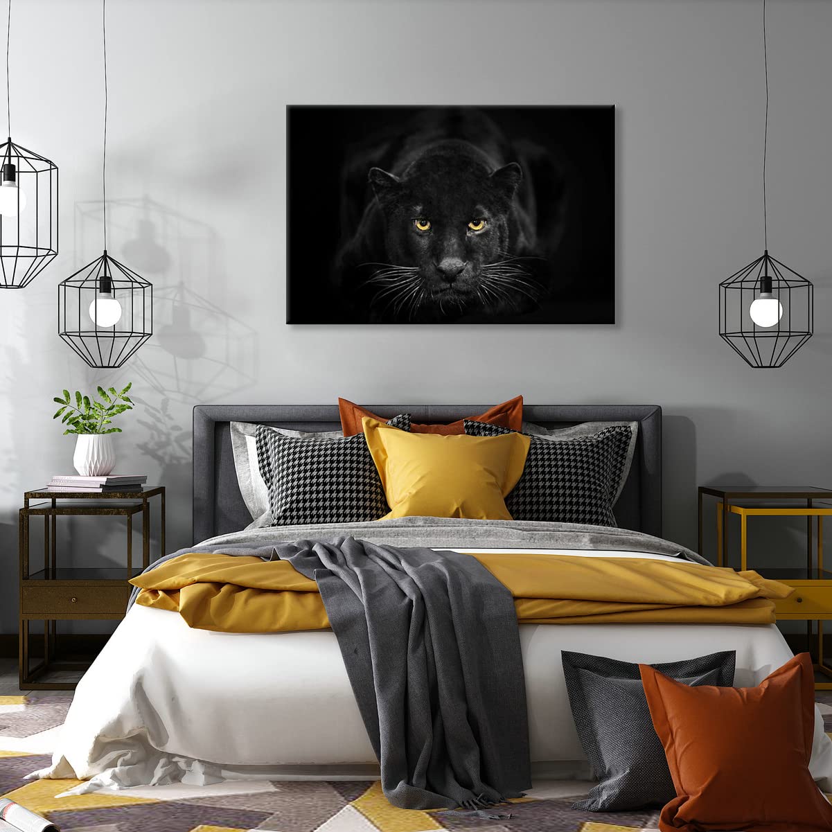 Seven Wall Arts Black Panther Canvas Wall Art Black And White Animal Painting Wildlife Animal Pictures Poster Print Modern Leopa