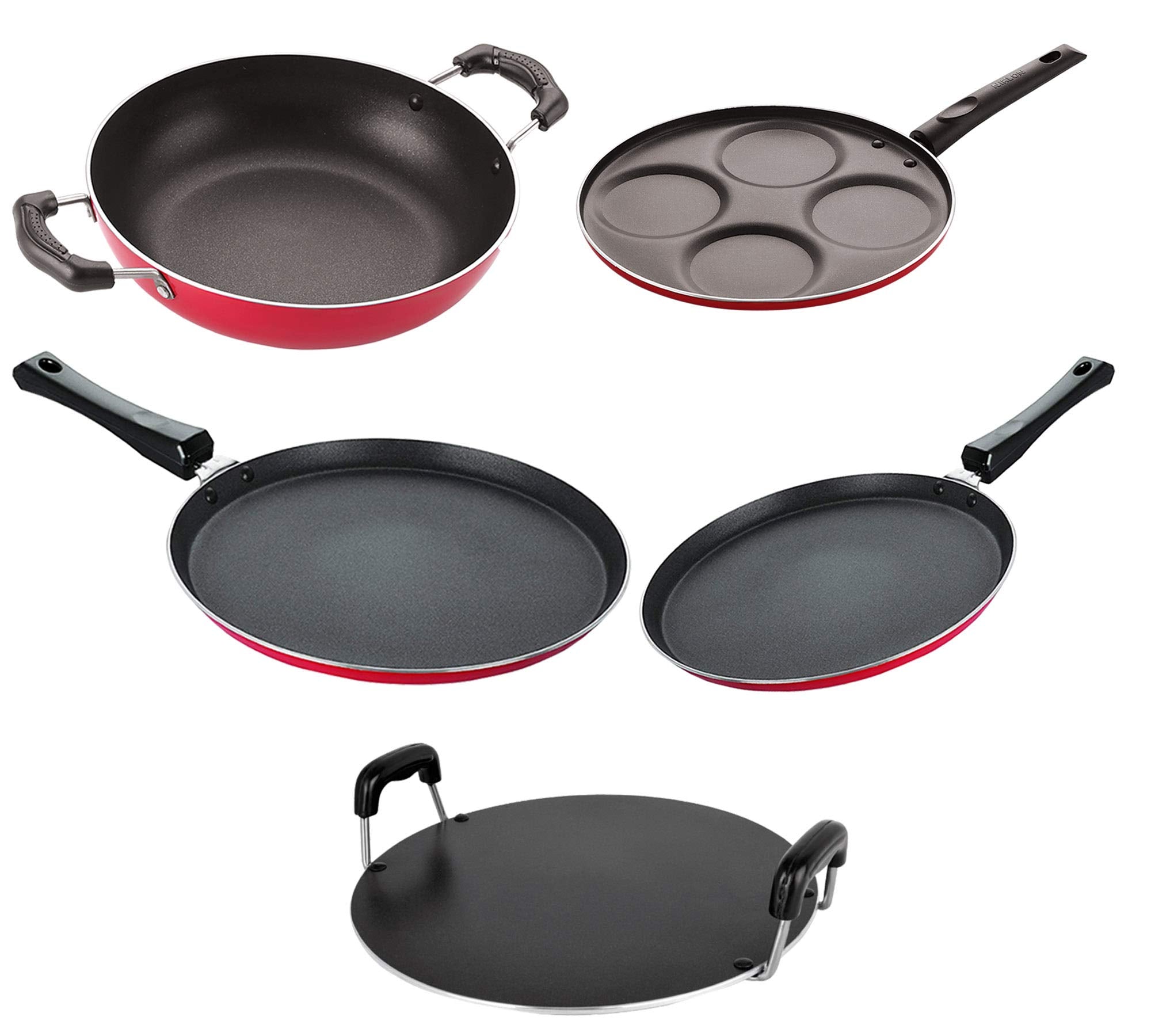 Nirlon Non Stick Aluminium Pfoa Free NonToxic Durable Kitchenware Set Of 5 Pieces (2.6Mm_Ft13_Ft12_Kd13_Rt_Up4)