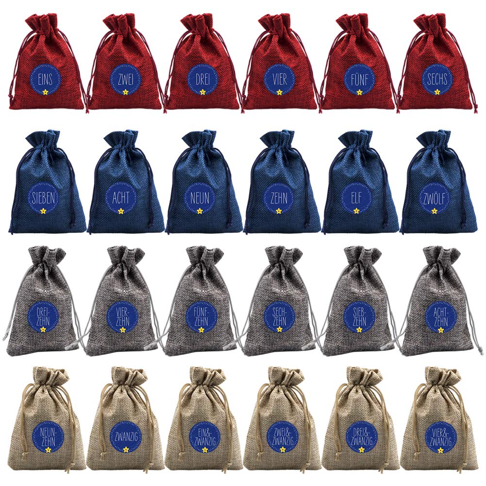 NABLUE Christmas Advent Calendar 2020,24 Days Countdown Calendar Christmas Advent Gift Bags with 24 Number Stickers DIY Xmas Cou