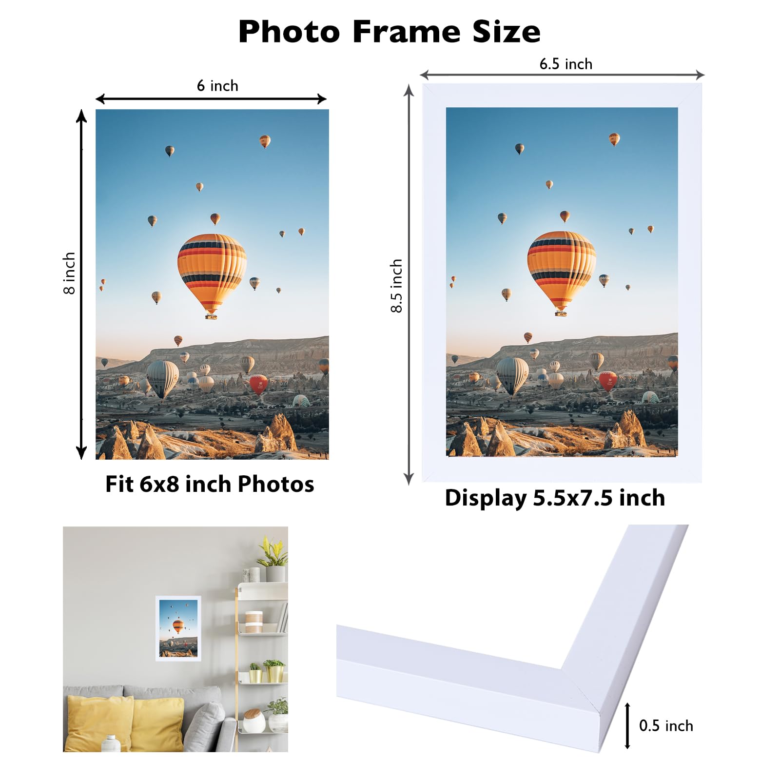JCJMY 6x8 Picture Frame Set of 4 White for Wall Hanging or Tabletop- Wall Mounting Horizontally or Vertically, 6 x 8 Wall Galler