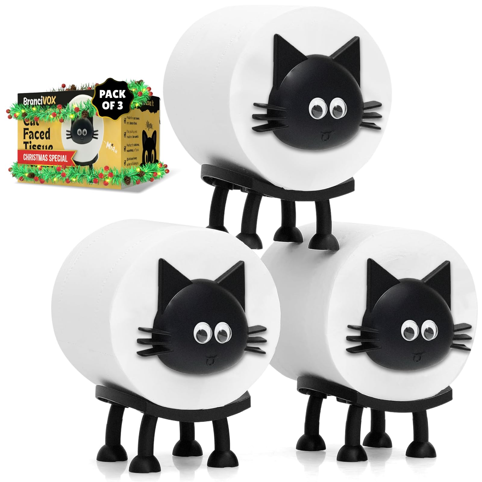 Brancivox Cat Toilet Paper Holder Pack of 3 - Decorative Toilet Paper Storage Holder | 3D Cute Tissue Box Cover for Home and Bat